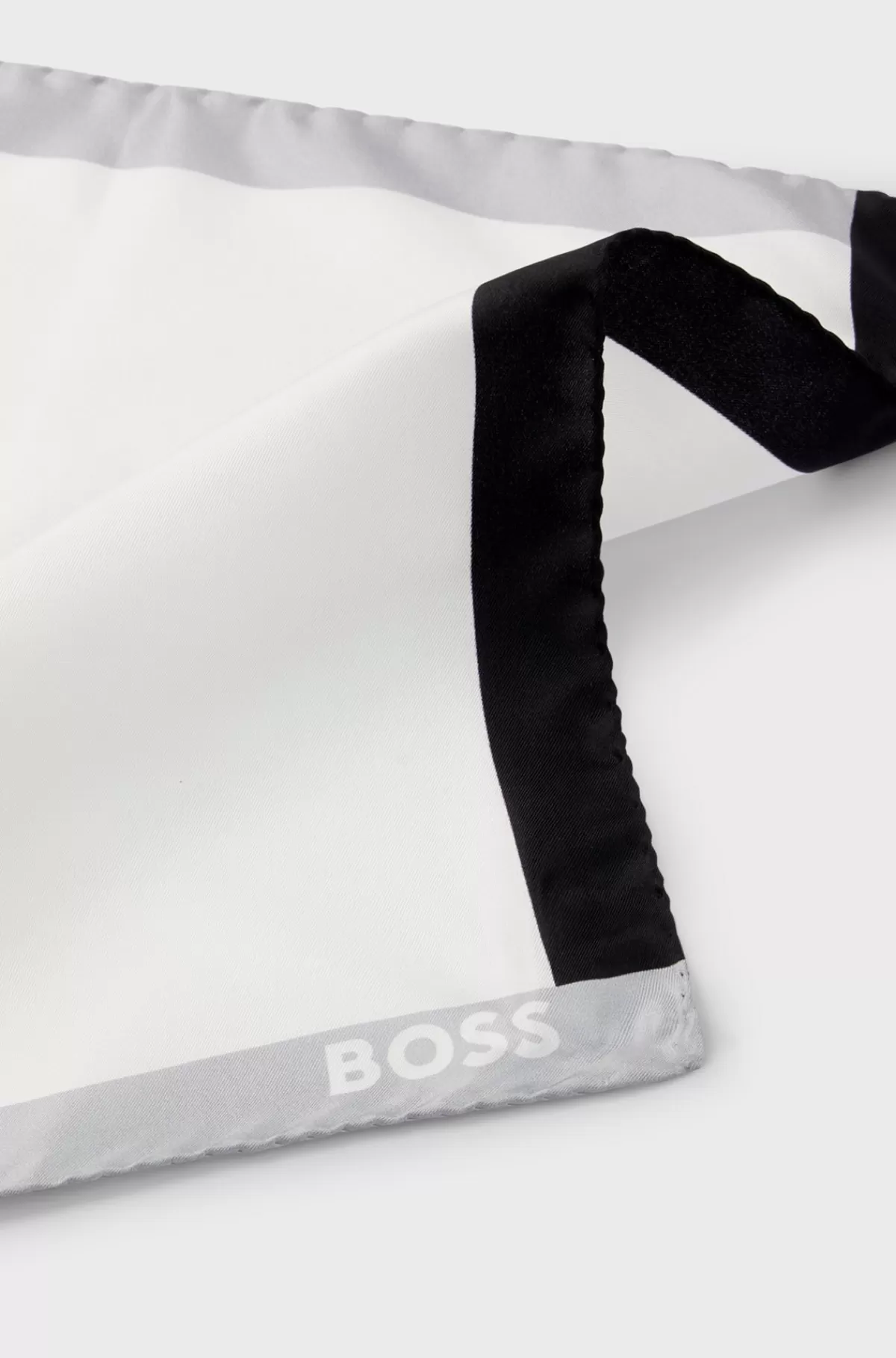 HUGO BOSS Lommetørklæde I Silke Med Branding Og Print I Kanten Hvid/sort Store