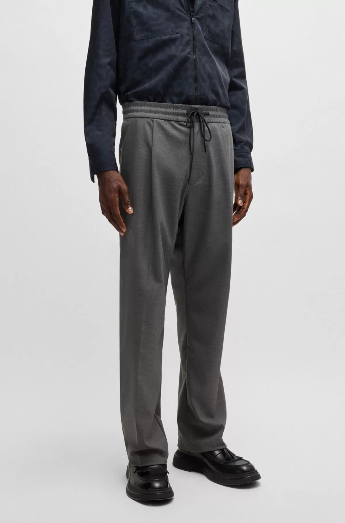 HUGO BOSS Loose Fit Bukser I Ternet Materiale Med Ekstra Stræk Grå Sale
