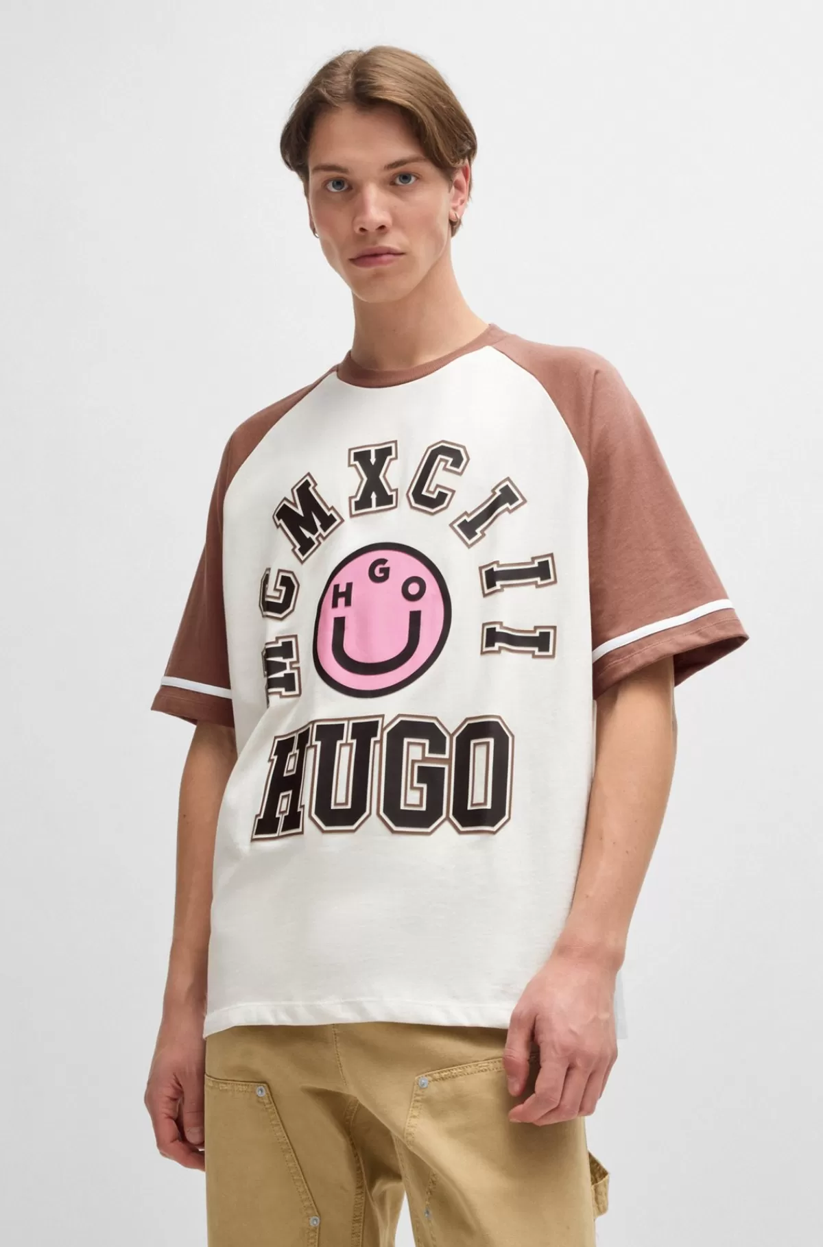 HUGO BOSS Loose Fit T-shirt I Bomuldsjersey Med Sæsonbetonet Grafik Hvid Outlet