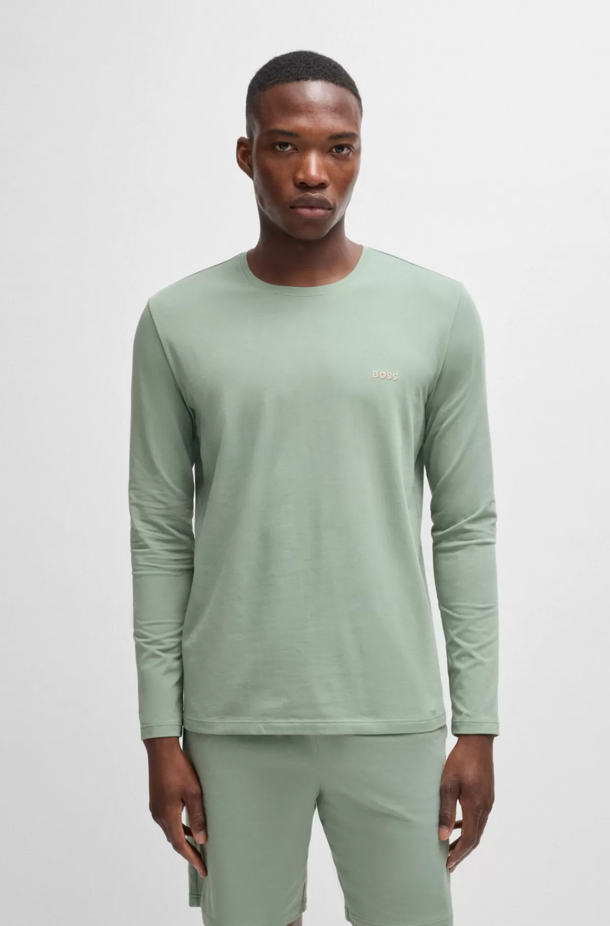 HUGO BOSS Loungeweartop I Bomuld Med Stræk Med Broderet Logo Lysegrøn Cheap