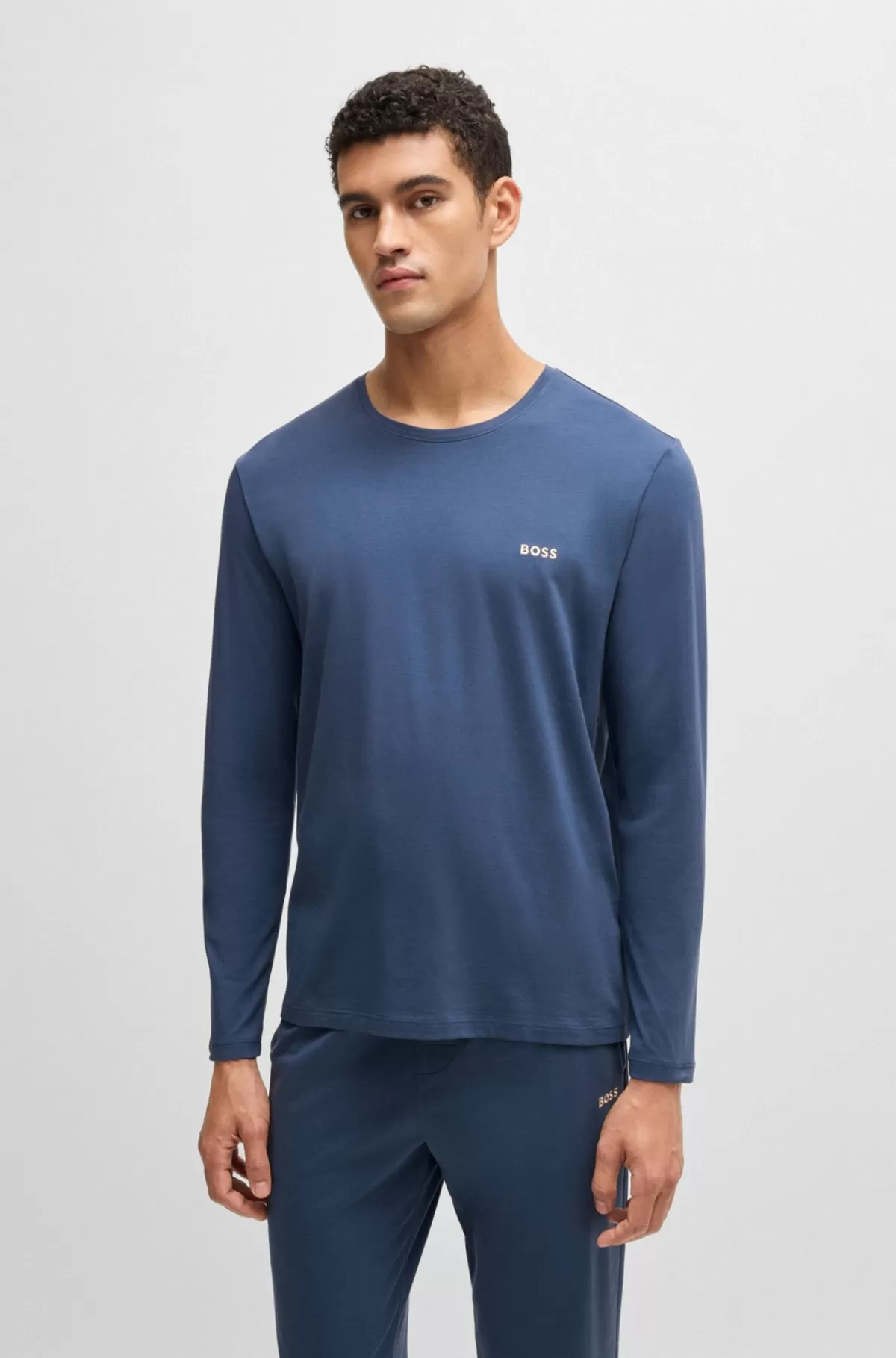 HUGO BOSS Loungeweartop I Bomuld Med Stræk Med Broderet Logo Blå Outlet