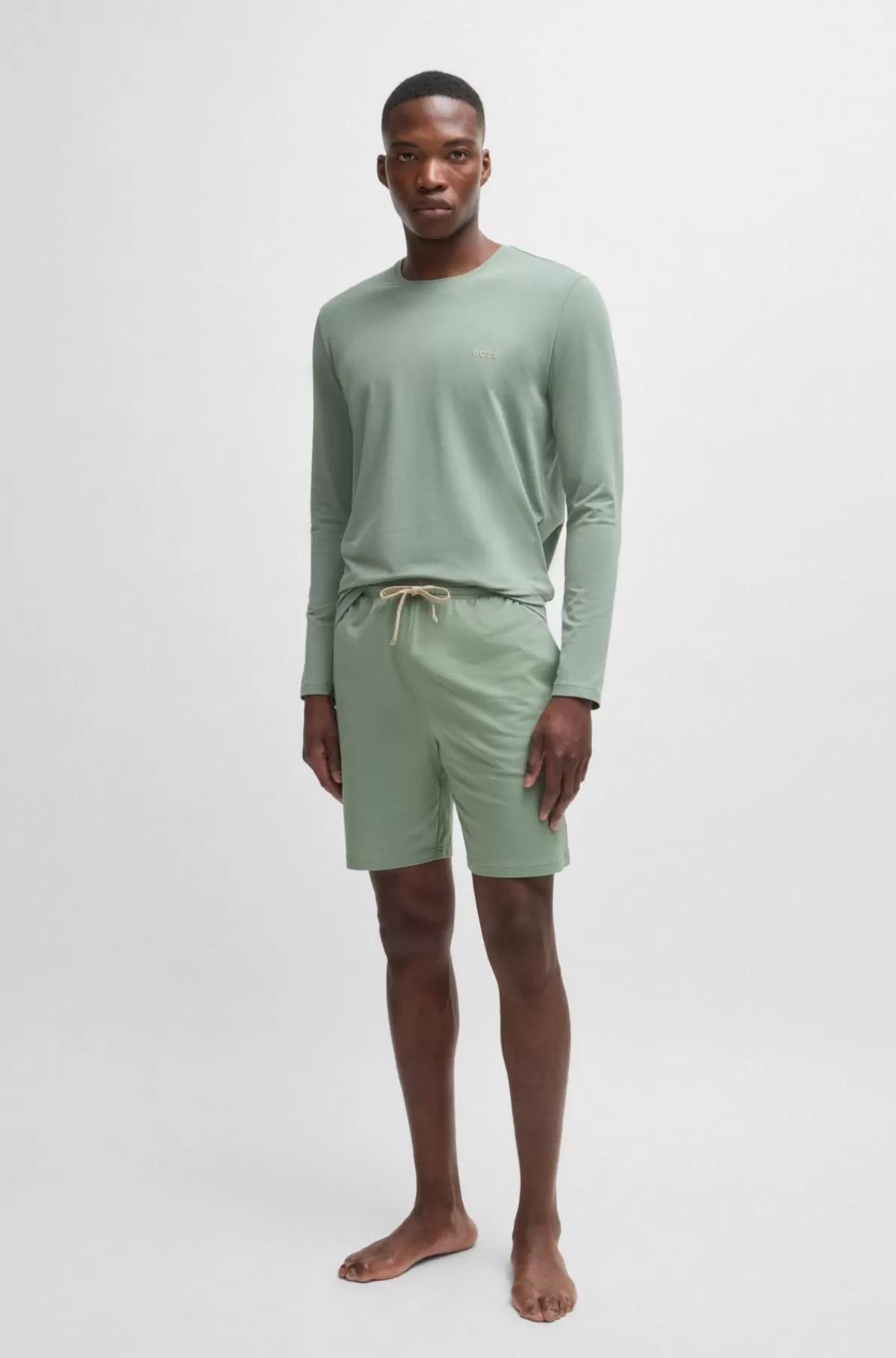 HUGO BOSS Loungeweartop I Bomuld Med Stræk Med Broderet Logo Lysegrøn Cheap