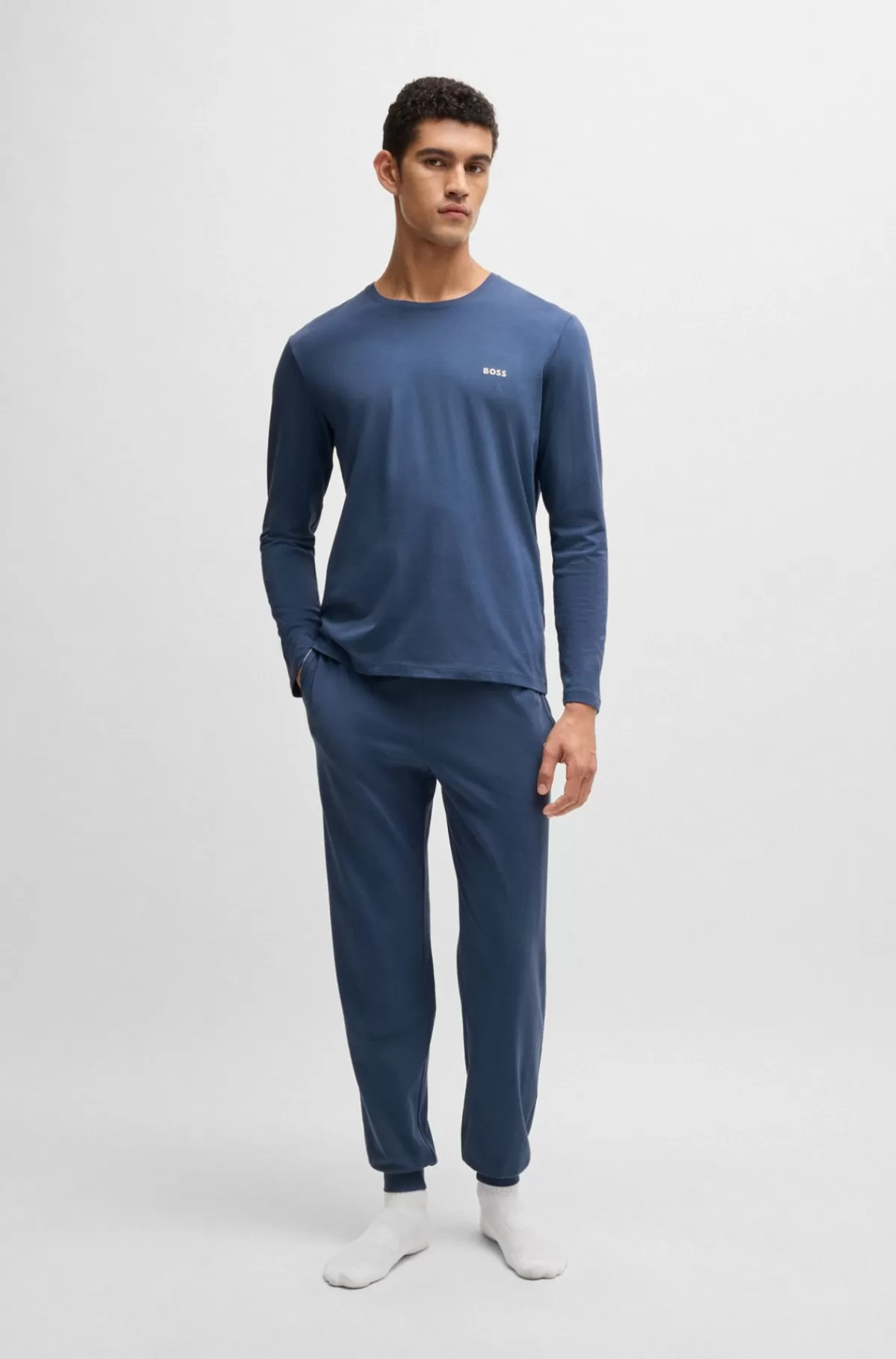 HUGO BOSS Loungeweartop I Bomuld Med Stræk Med Broderet Logo Blå Outlet