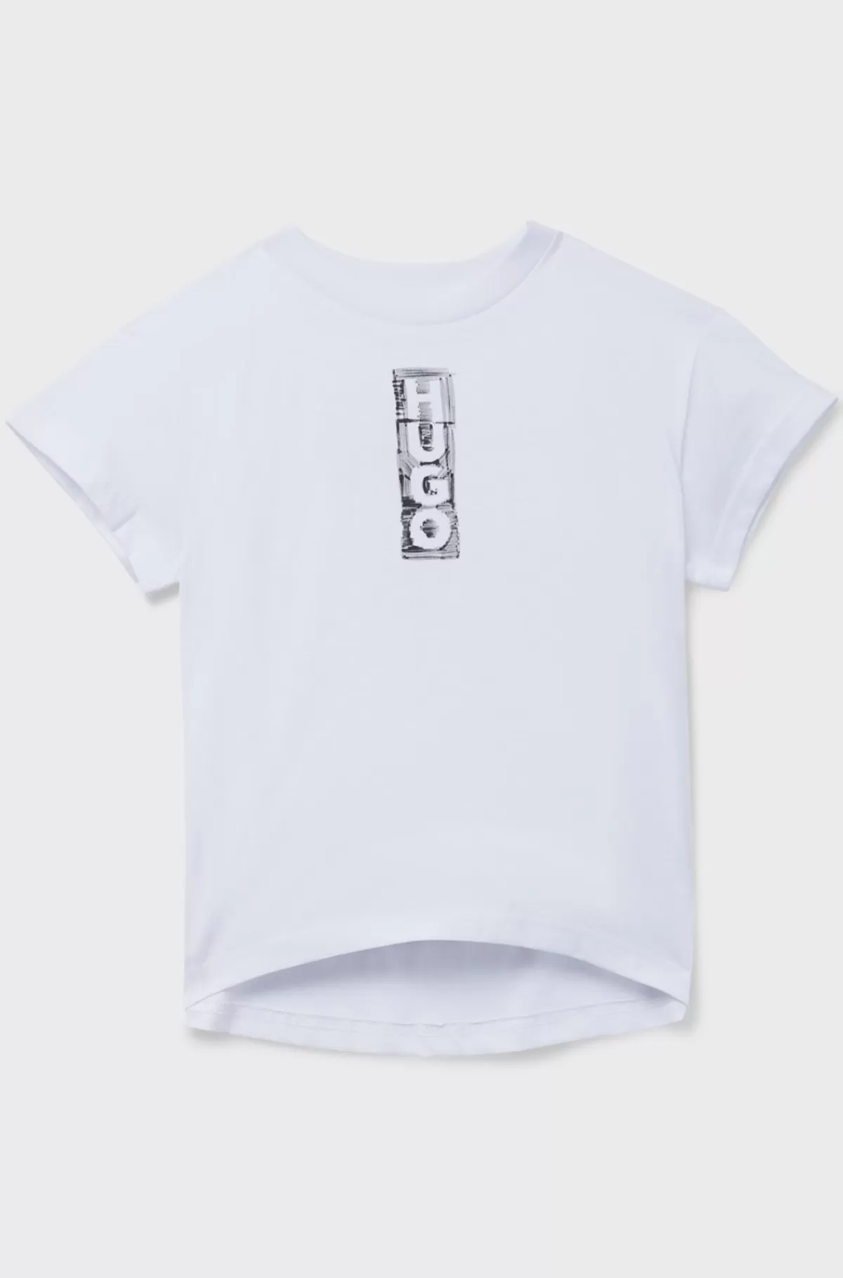 HUGO BOSS Løstsiddende T-shirt Til Børn I Bomuld Med Logo I Tusch-stil Hvid Best
