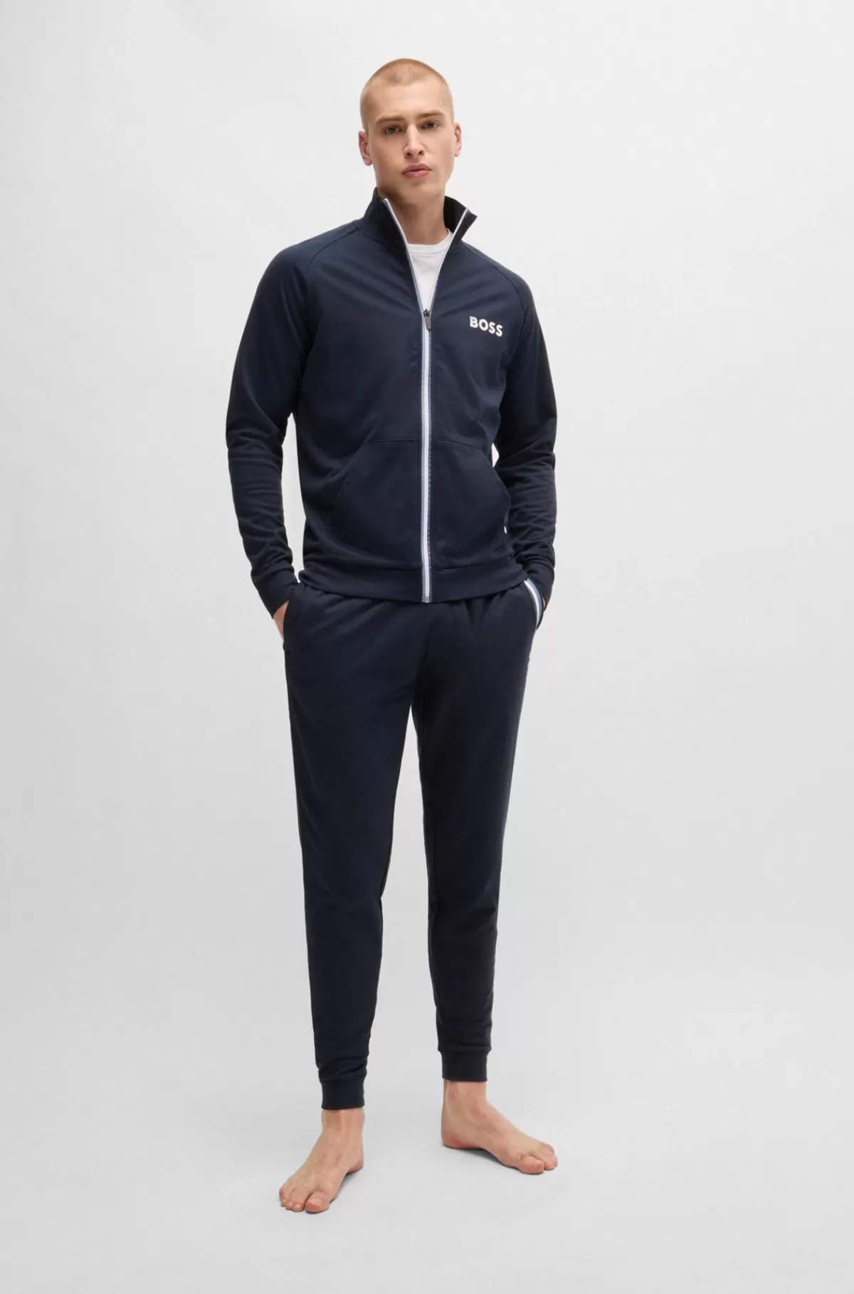 HUGO BOSS Lynlåsjakke I Fransk Frotté Med Logodetalje Mørkeblå New