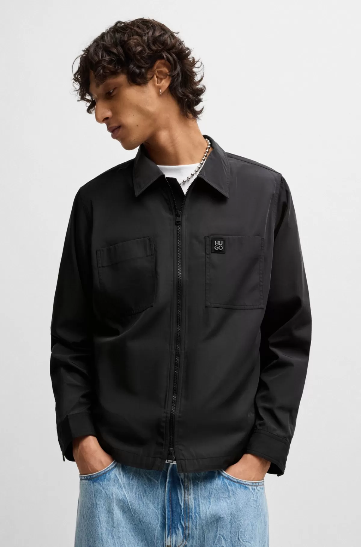 HUGO BOSS Lynlåstrøje Med Oversize Fit Og Stablet Logo Sort Clearance