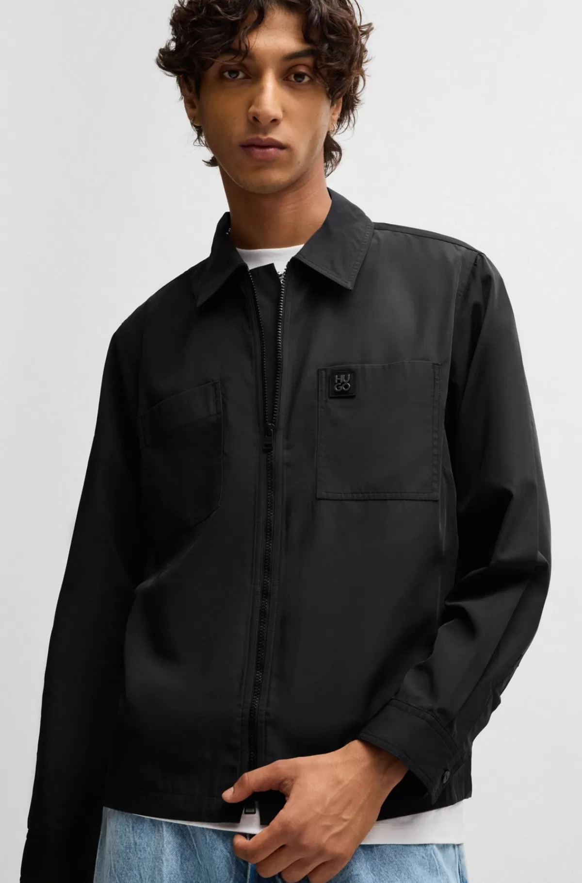 HUGO BOSS Lynlåstrøje Med Oversize Fit Og Stablet Logo Sort Clearance