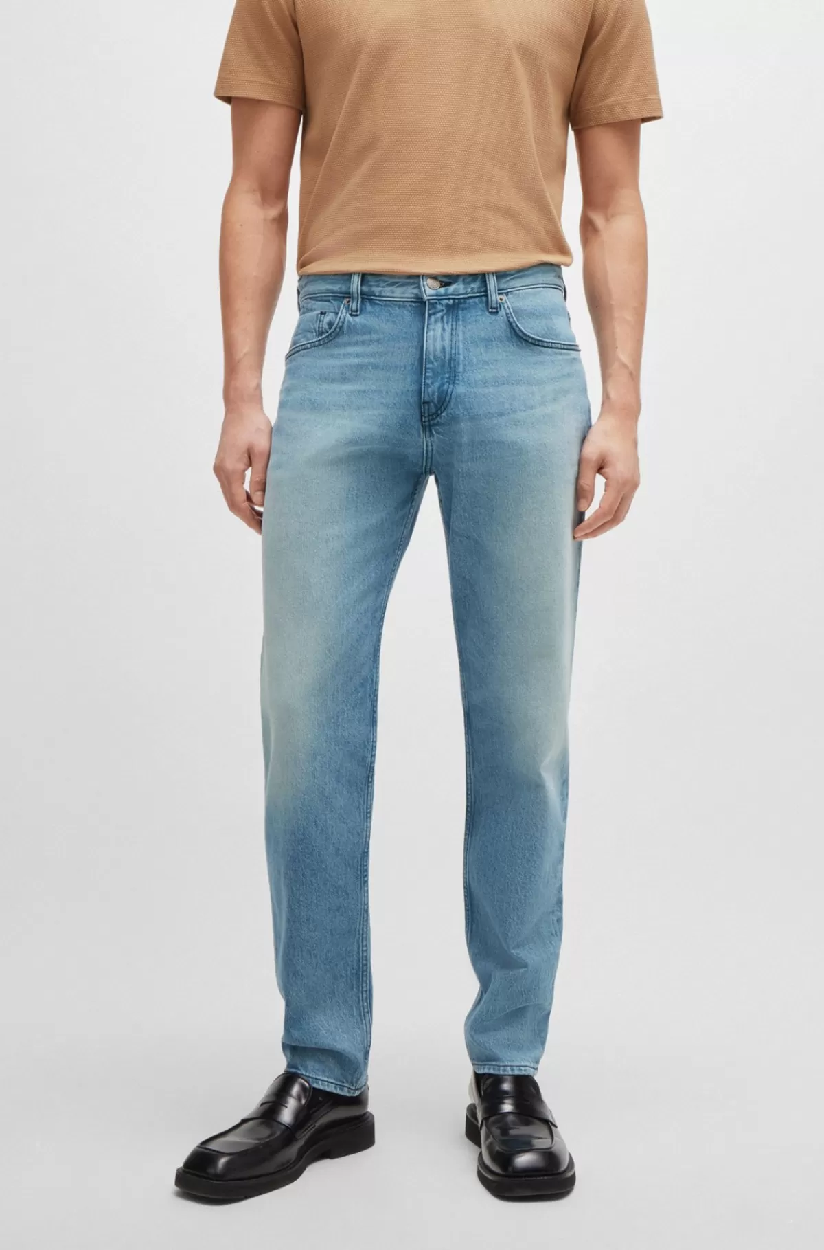 HUGO BOSS Maine Jeans I Blå Denim Med Regular Fit Og Behageligt Stræk Lyseblå New