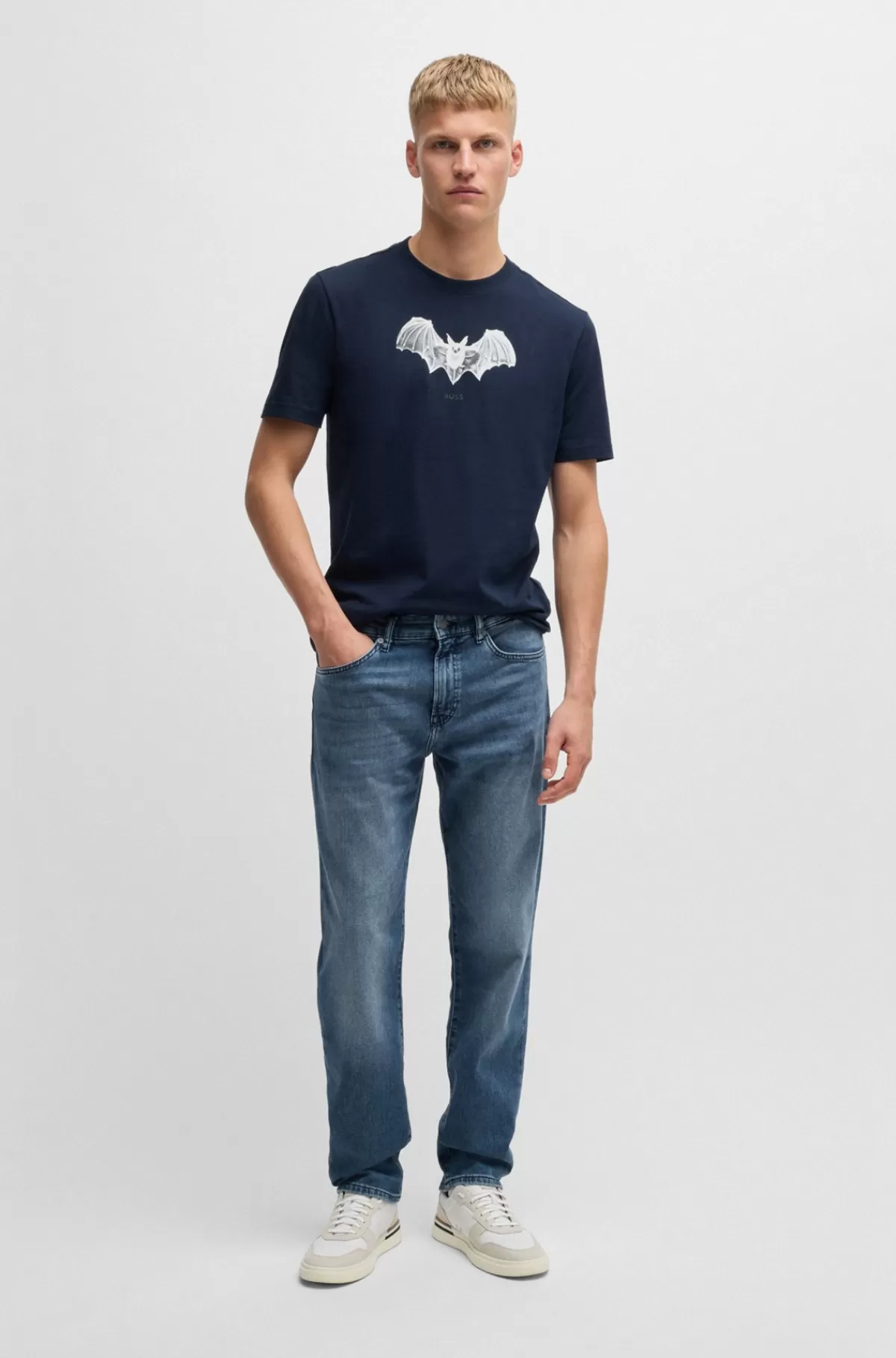 HUGO BOSS Maine Jeans I Regular Fit I Mellem Denim Med Behageligt Stræk Blå Clearance