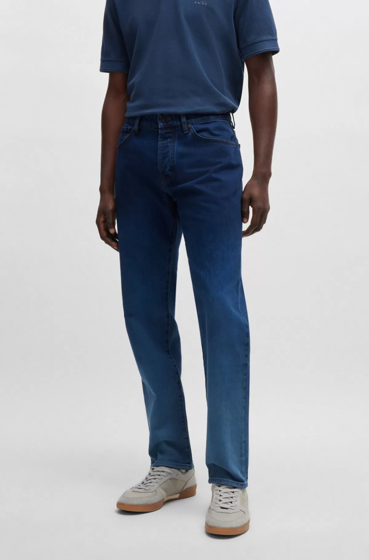 HUGO BOSS Maine Jeans Med Regular Fit I Denim Med Gradueret Indigofarvning Mørkeblå Store