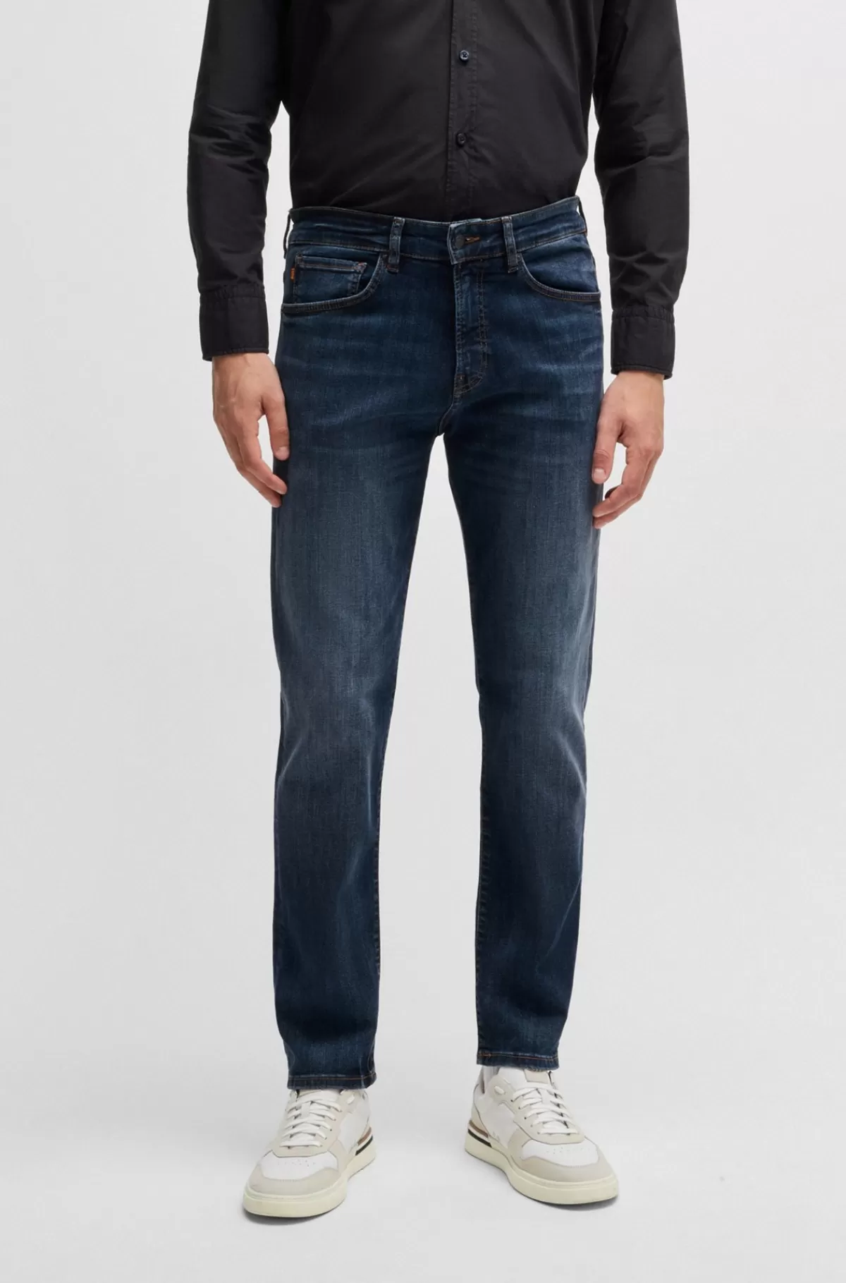 HUGO BOSS Maine Jeans Med Regular Fit I Mellemblåt Denim Med Stræk Mørkeblå Best Sale