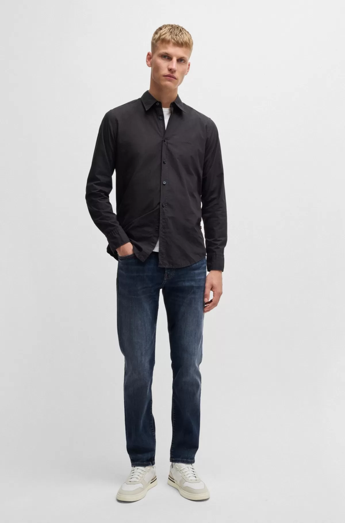 HUGO BOSS Maine Jeans Med Regular Fit I Mellemblåt Denim Med Stræk Mørkeblå Best Sale
