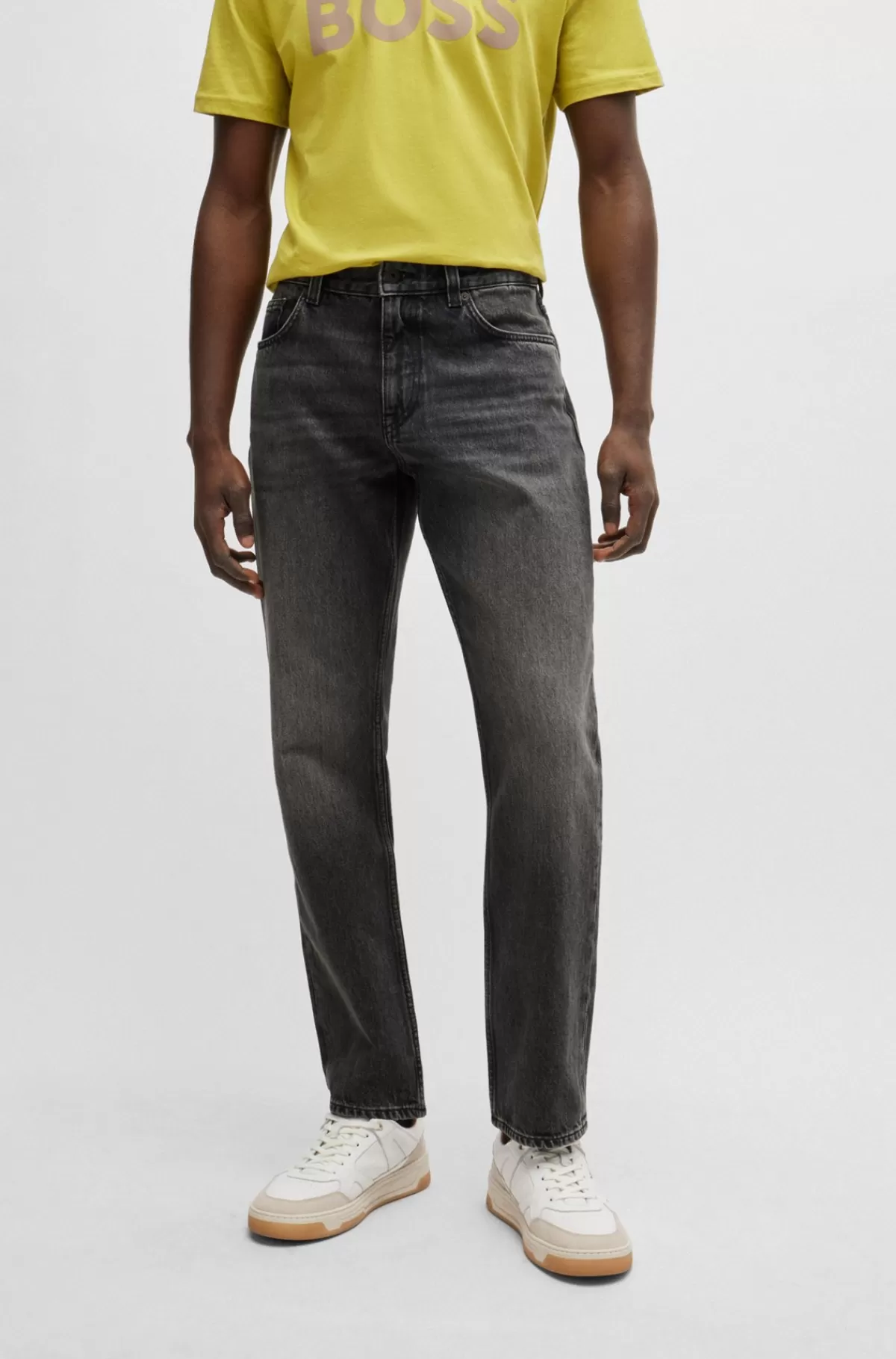 HUGO BOSS Maine Jeans Med Regular Fit I Sort Kraftig Denim Mørkegrå New
