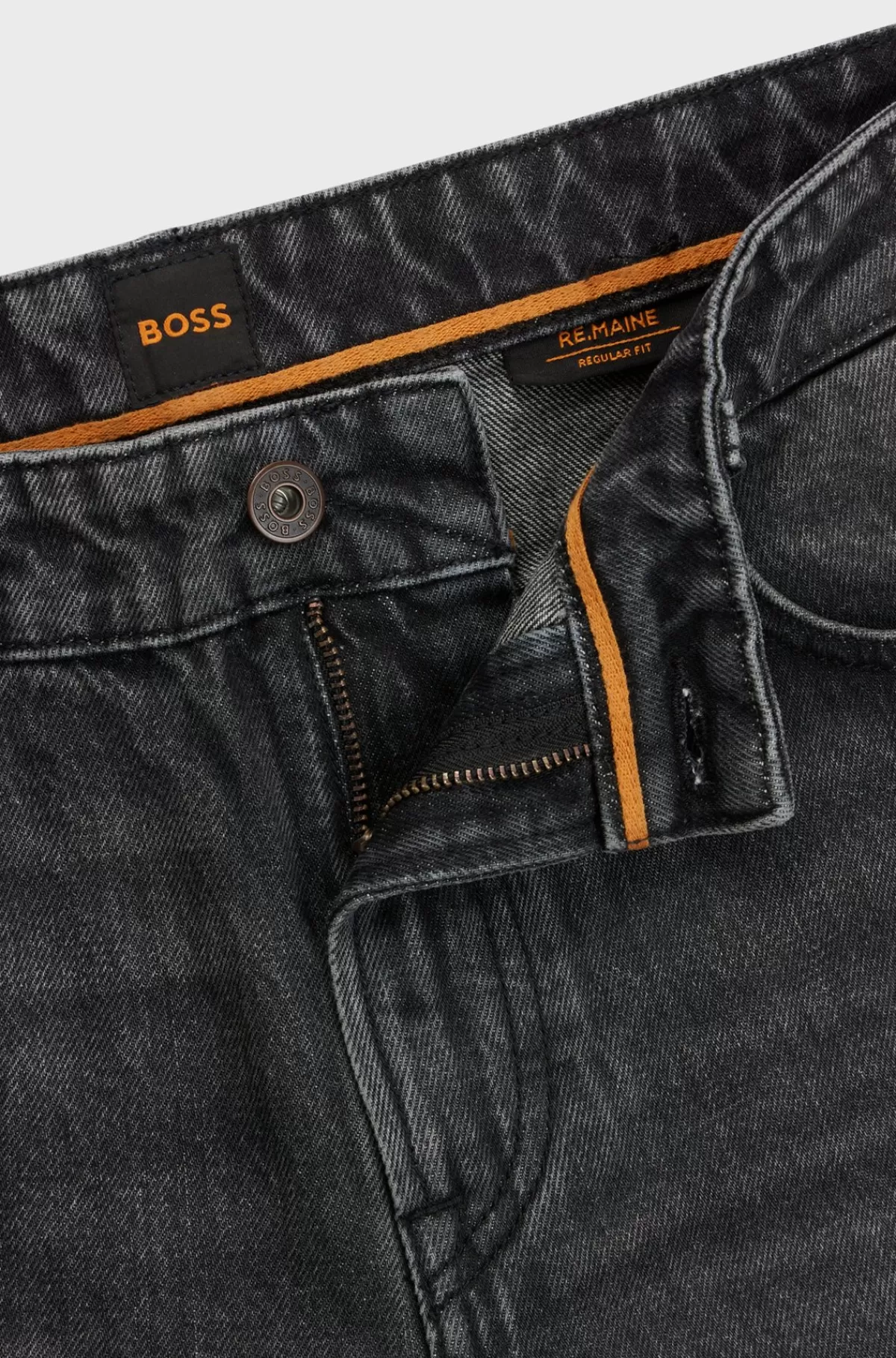 HUGO BOSS Maine Jeans Med Regular Fit I Sort Kraftig Denim Mørkegrå New