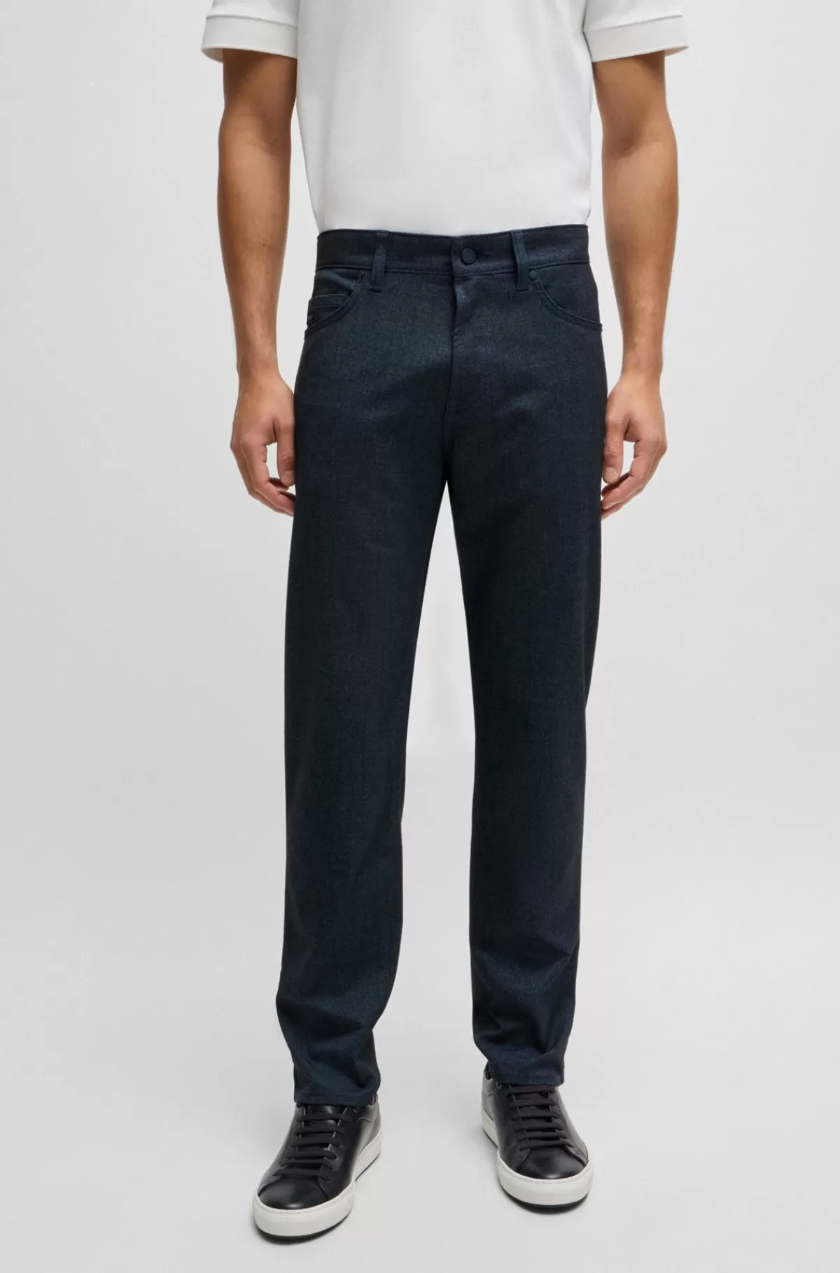 HUGO BOSS Maine Regular Fit Bukser I Mouliné-twill Af, Som Ikke Krøller Mørkeblå Cheap