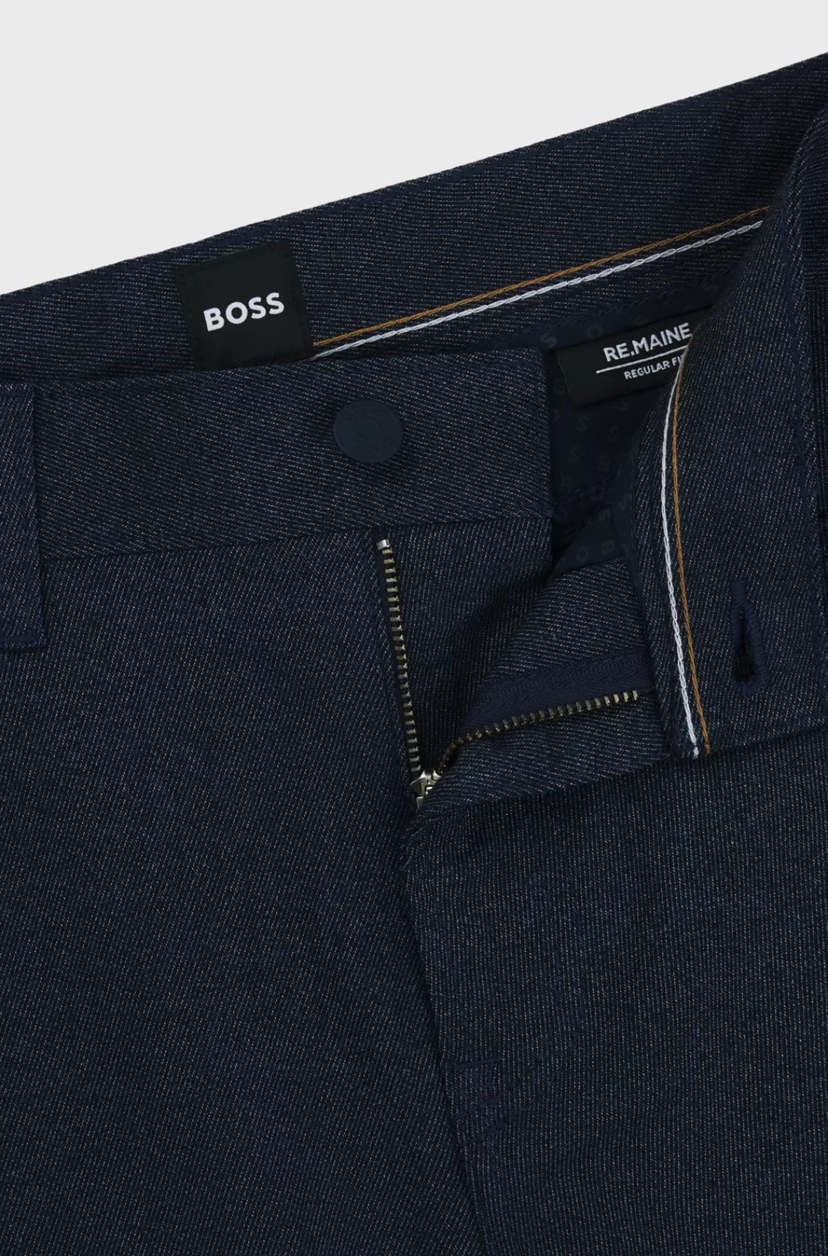 HUGO BOSS Maine Regular Fit Bukser I Mouliné-twill Af, Som Ikke Krøller Mørkeblå Cheap