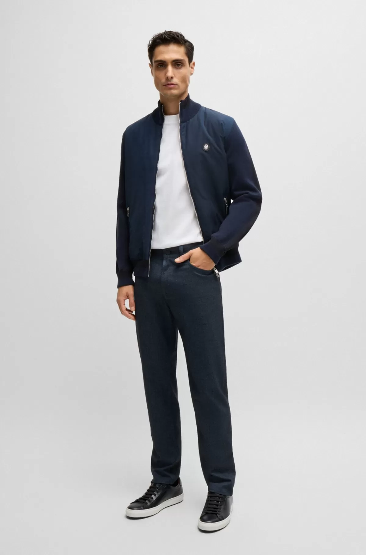HUGO BOSS Maine Regular Fit Bukser I Mouliné-twill Af, Som Ikke Krøller Mørkeblå Cheap