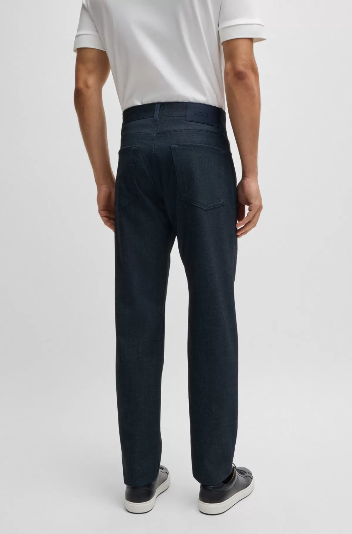 HUGO BOSS Maine Regular Fit Bukser I Mouliné-twill Af, Som Ikke Krøller Mørkeblå Cheap