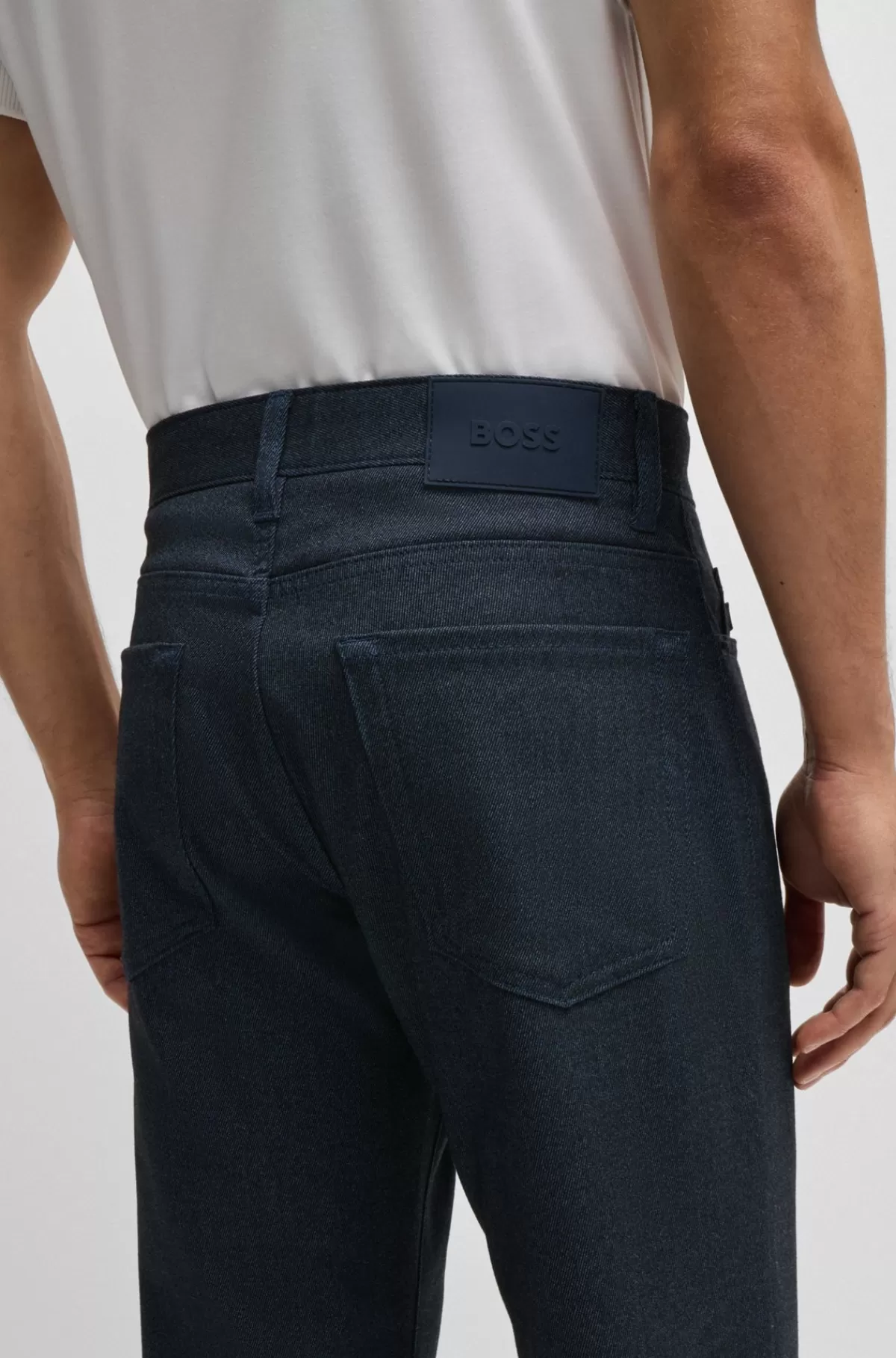 HUGO BOSS Maine Regular Fit Bukser I Mouliné-twill Af, Som Ikke Krøller Mørkeblå Cheap