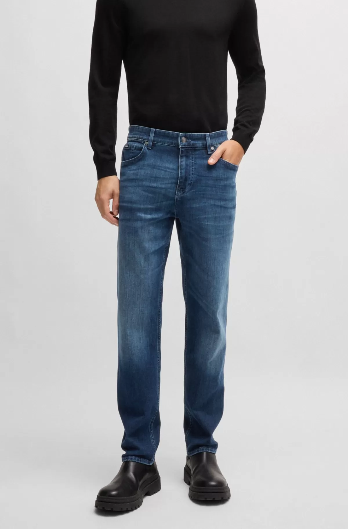 HUGO BOSS Maine Regular Fit Jeans I Denim Med Behageligt Stræk Blå Sale