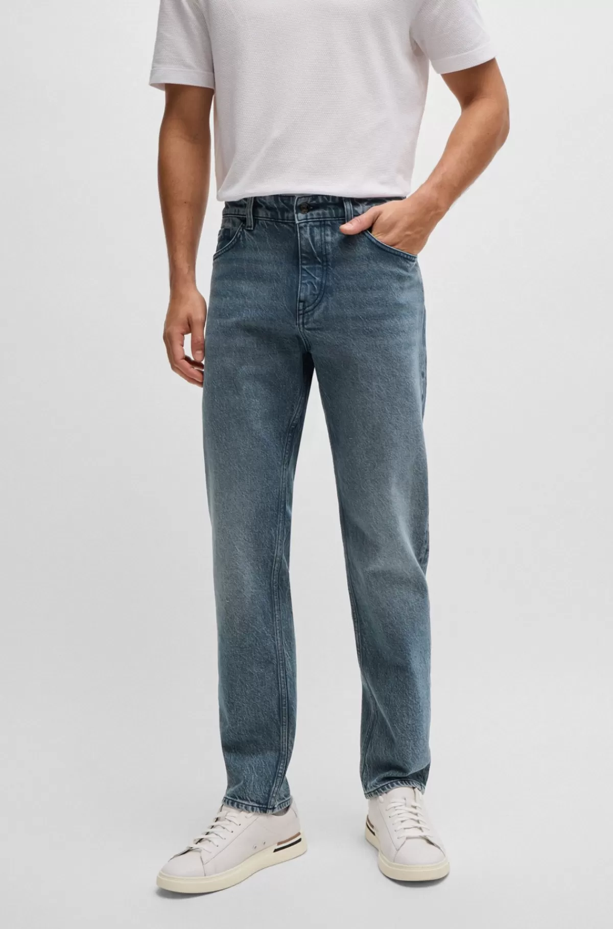 HUGO BOSS Maine Regular Fit Jeans I Blå Denim Med Behageligt Stræk Turkis Cheap