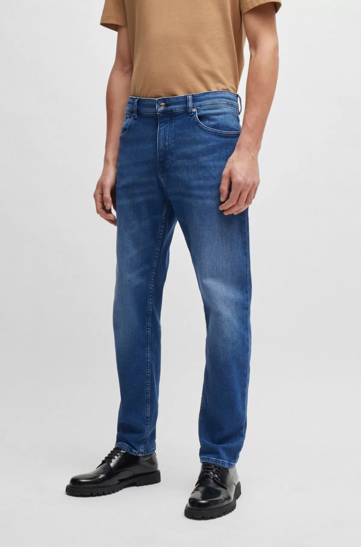 HUGO BOSS Maine Regular Fit Jeans I Denim Med Behageligt Stræk Blå Discount