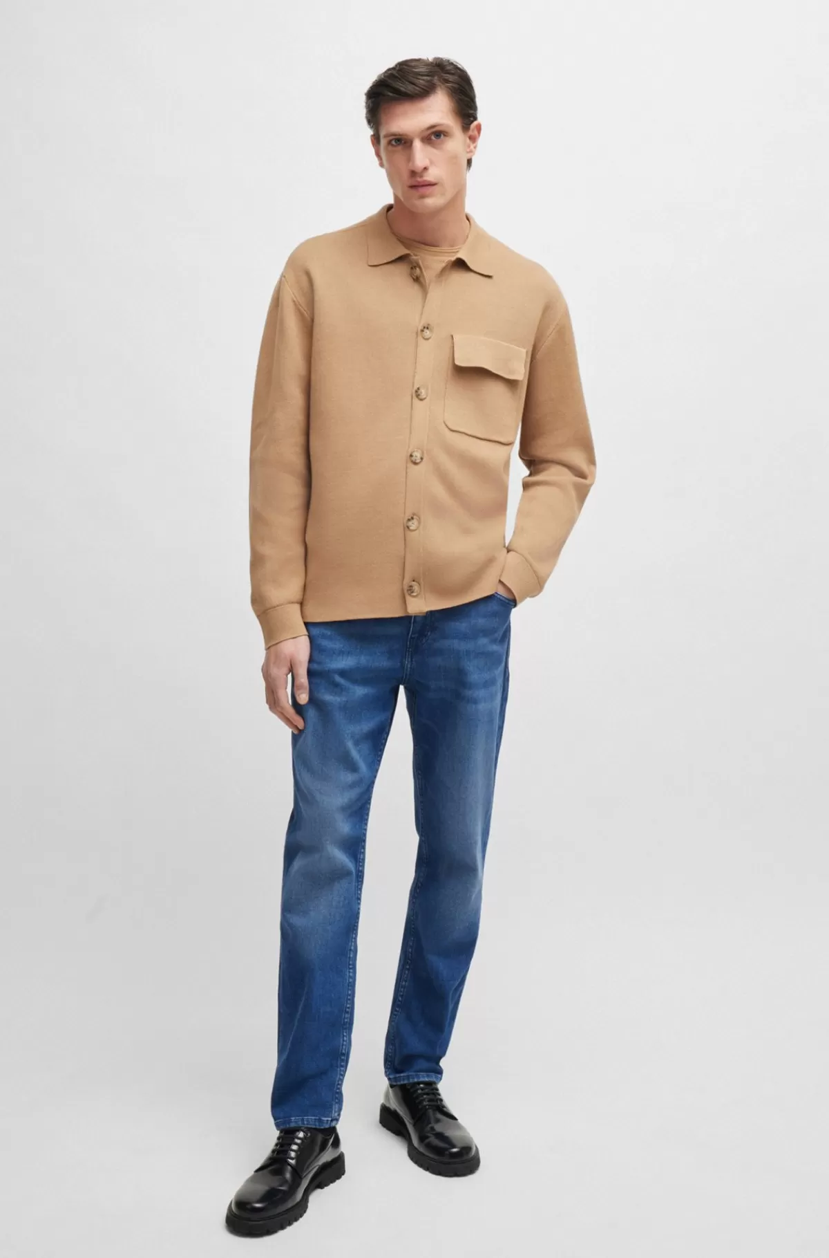 HUGO BOSS Maine Regular Fit Jeans I Denim Med Behageligt Stræk Blå Discount