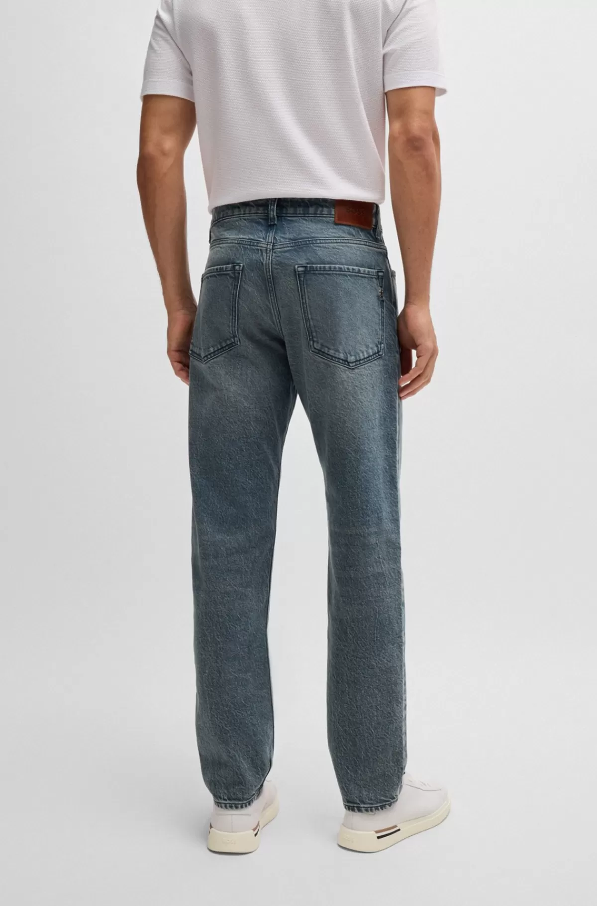 HUGO BOSS Maine Regular Fit Jeans I Blå Denim Med Behageligt Stræk Turkis Cheap