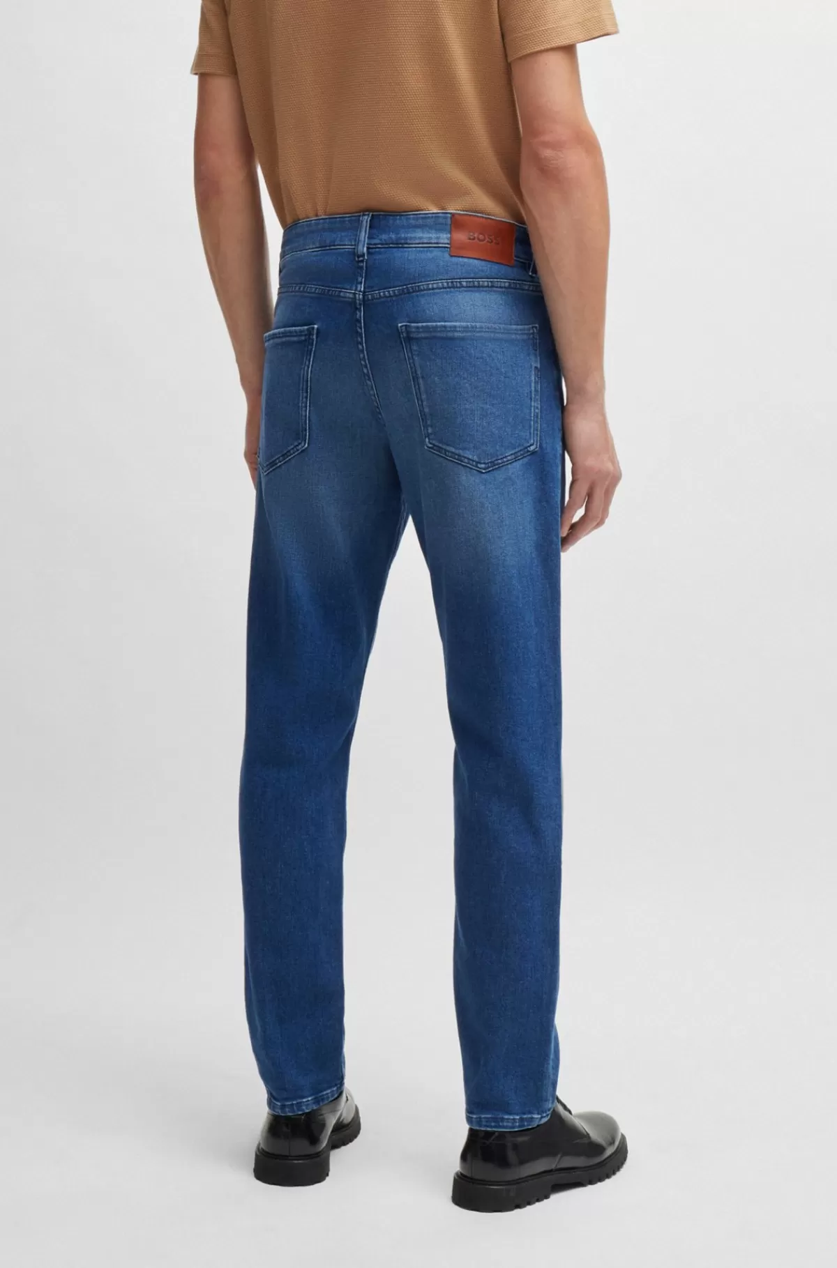 HUGO BOSS Maine Regular Fit Jeans I Denim Med Behageligt Stræk Blå Discount