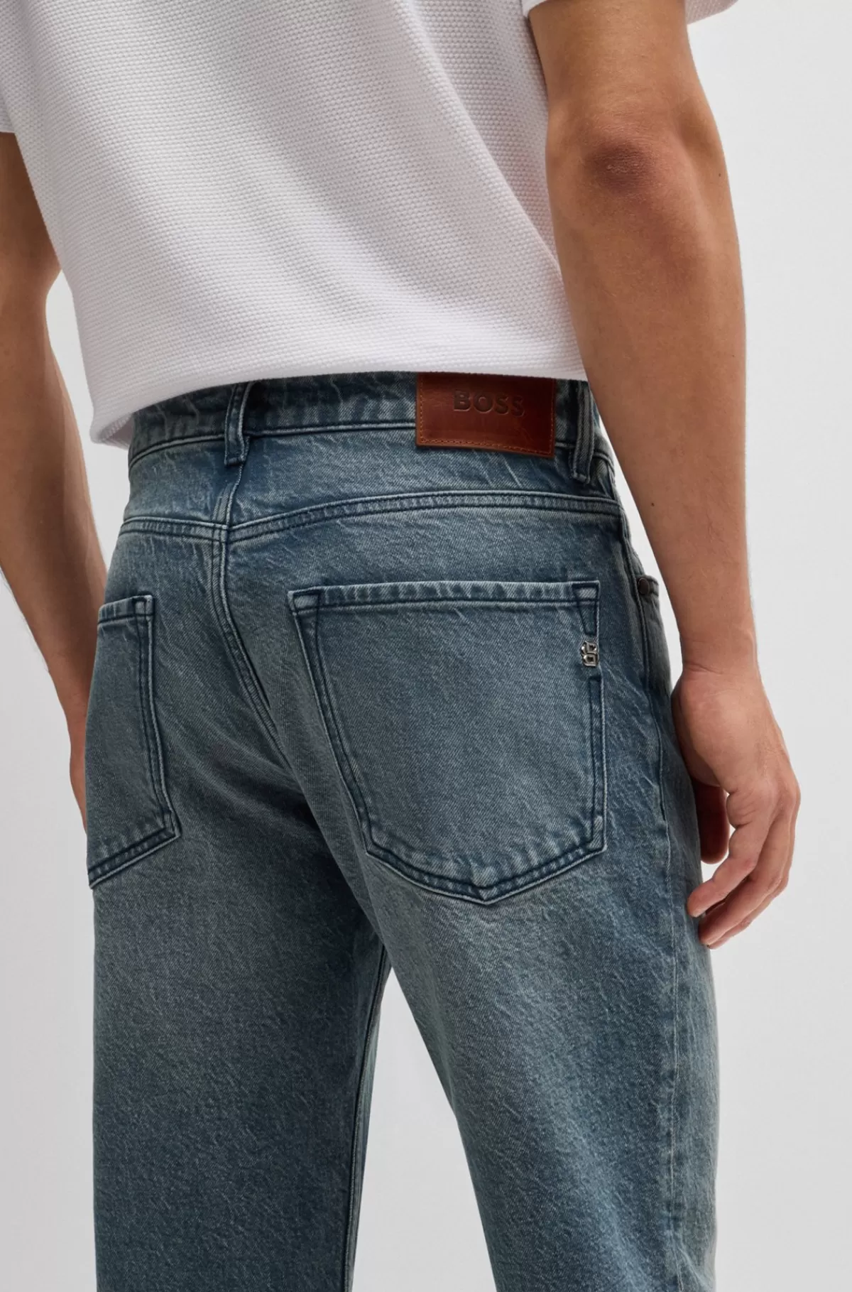 HUGO BOSS Maine Regular Fit Jeans I Blå Denim Med Behageligt Stræk Turkis Cheap