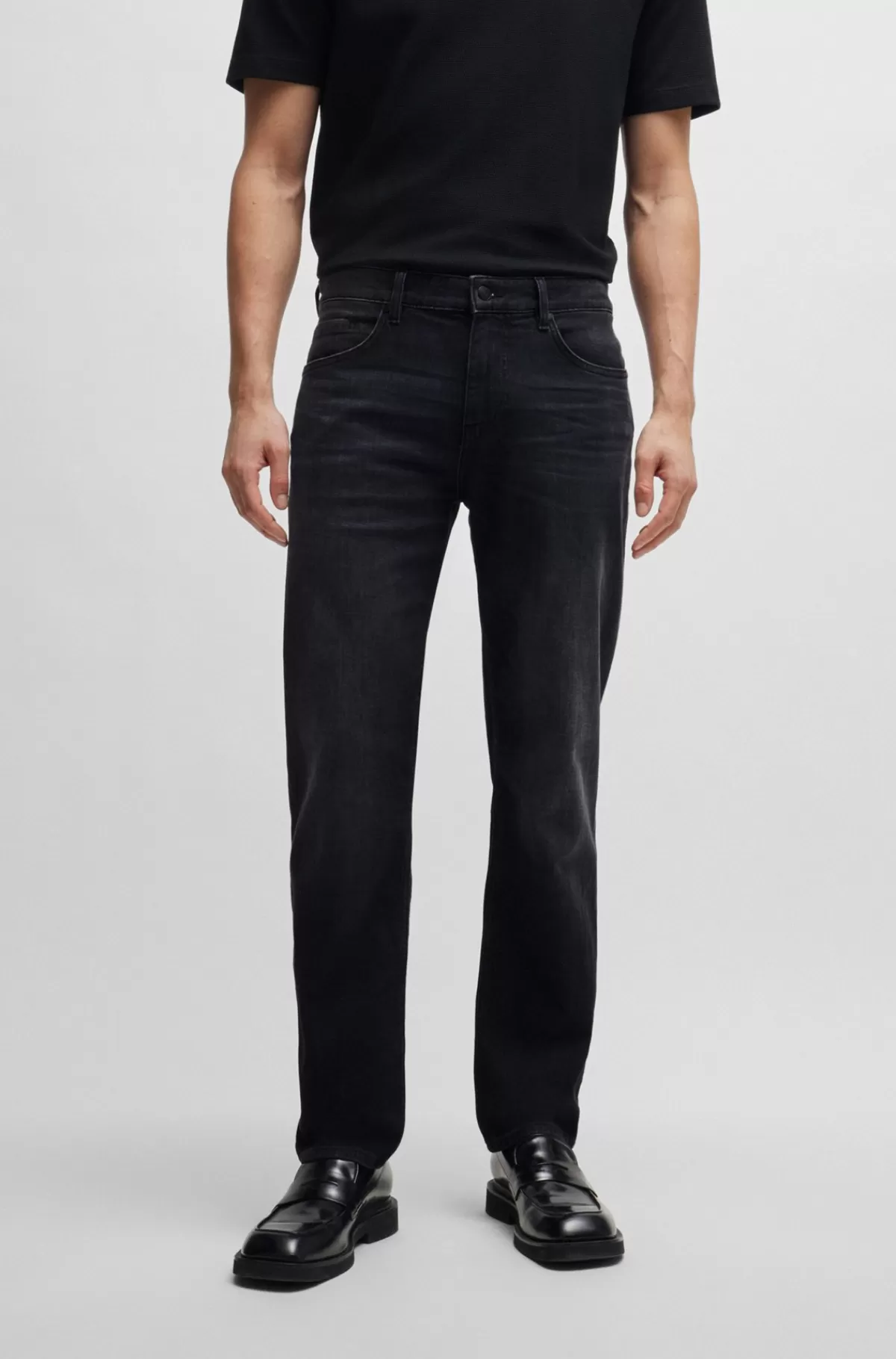 HUGO BOSS Maine Regular Fit Jeans I Ekstra Blød Sort Denim Fra Italien Mørkegrå Outlet