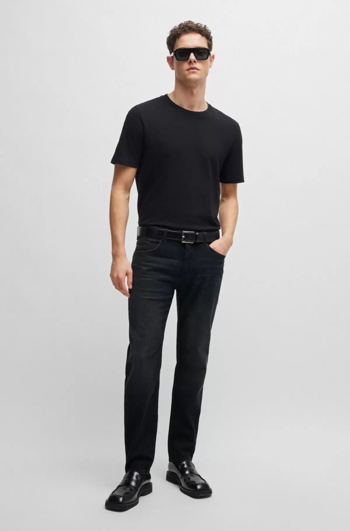 HUGO BOSS Maine Regular Fit Jeans I Ekstra Blød Sort Denim Fra Italien Mørkegrå Outlet