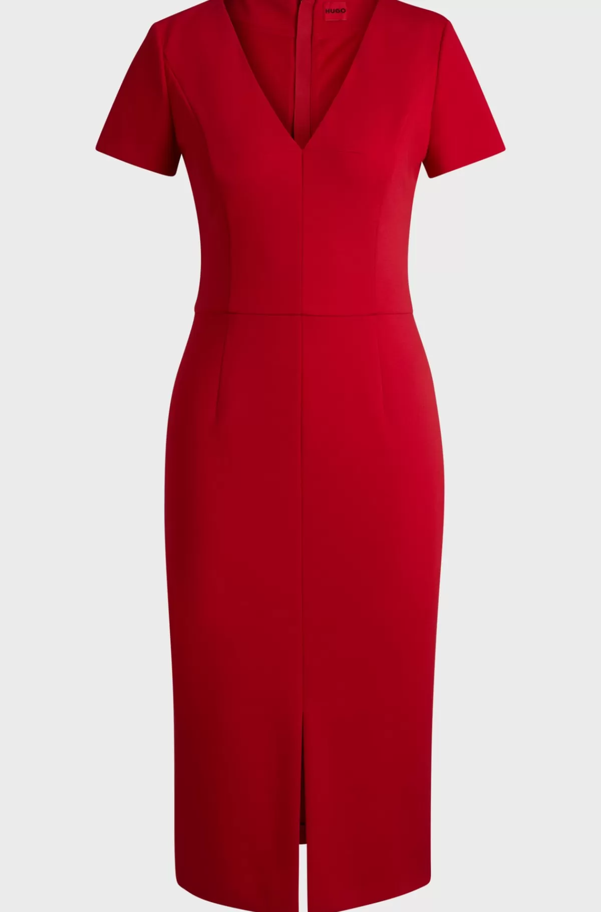 HUGO BOSS Midikjole Af Stof Med Stræk Og Med Slim Fit Og V-hals Rød New