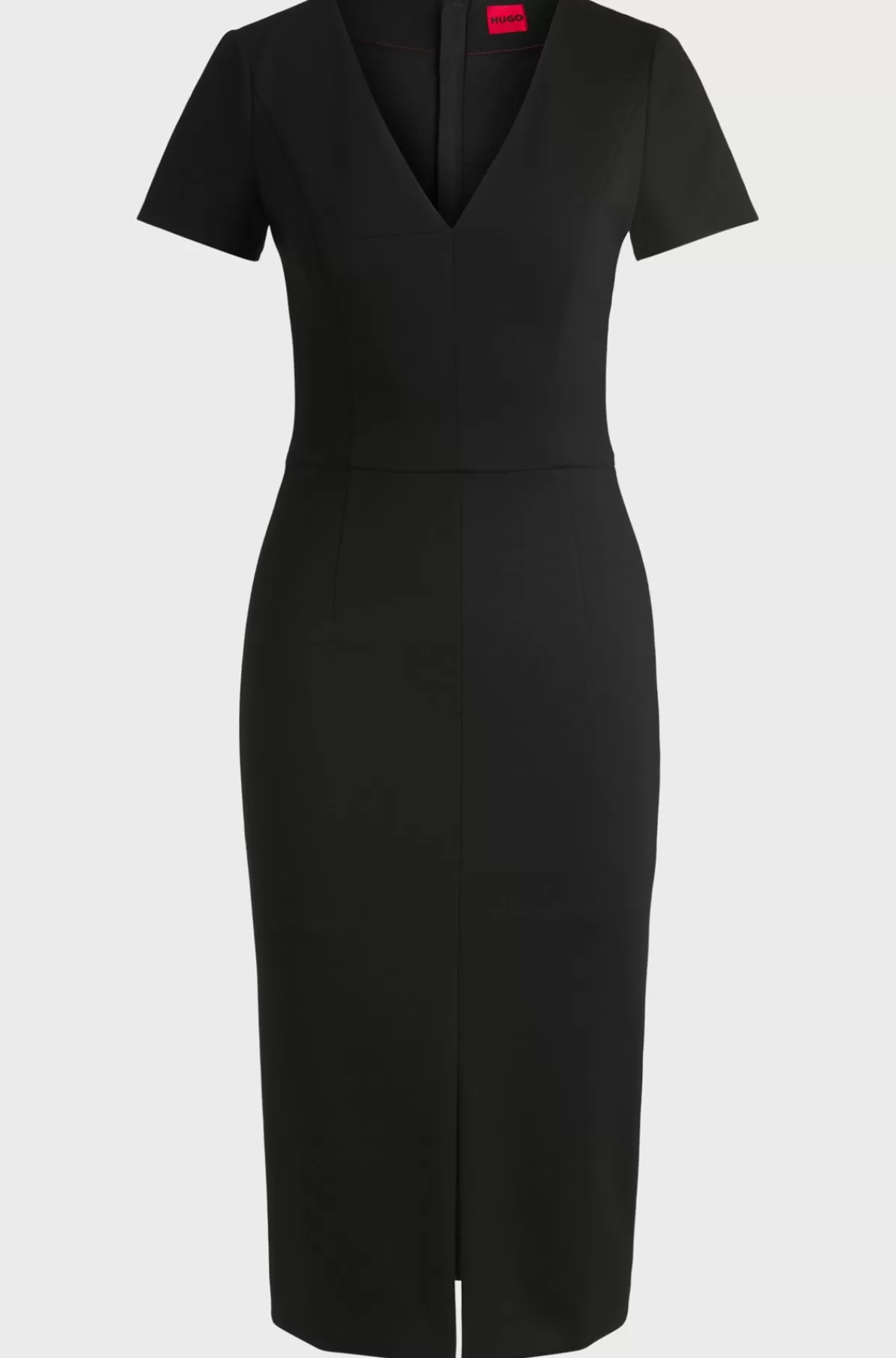 HUGO BOSS Midikjole Af Stof Med Stræk Og Med Slim Fit Og V-hals Sort Flash Sale