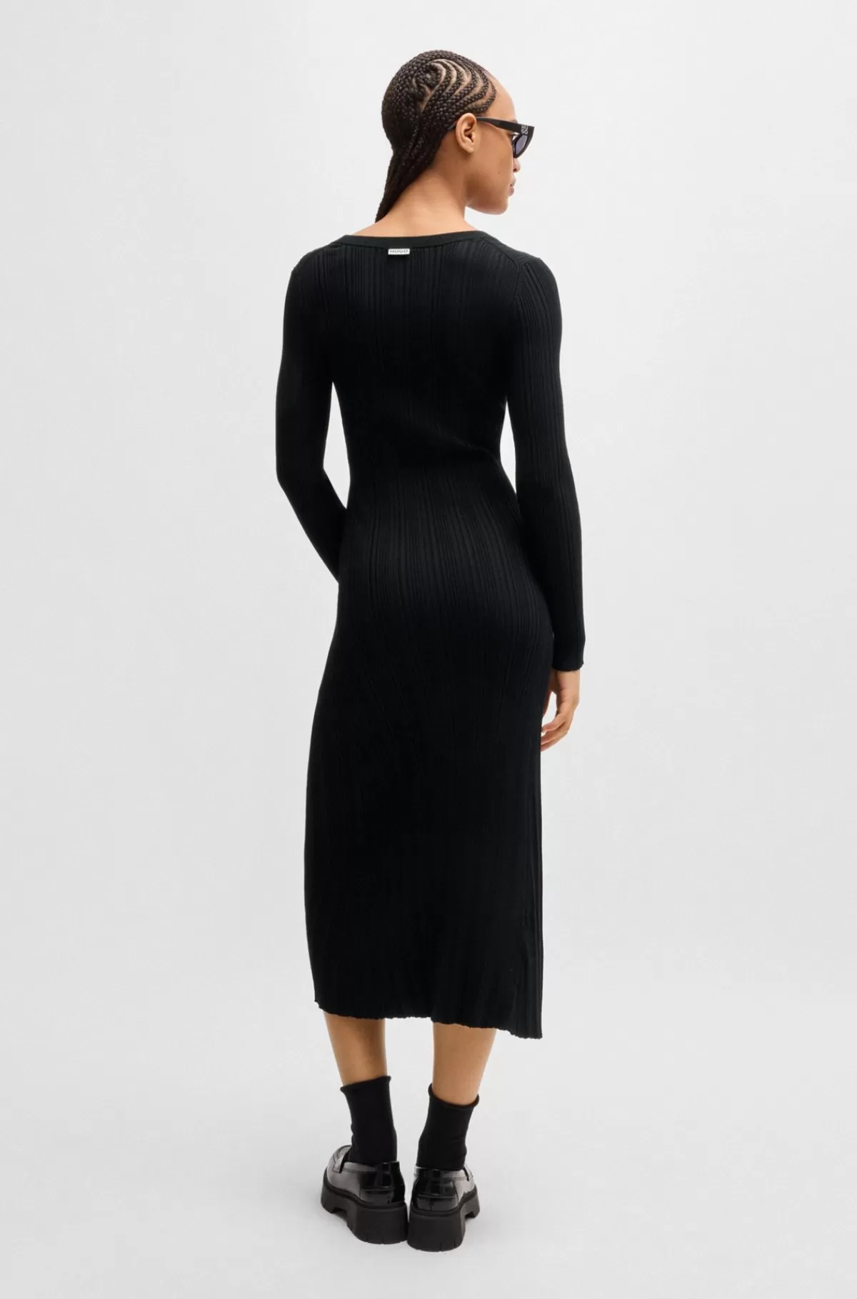 HUGO BOSS Midikjole Med Slim Fit Og Uregelmæssig Ribstruktur Sort Fashion