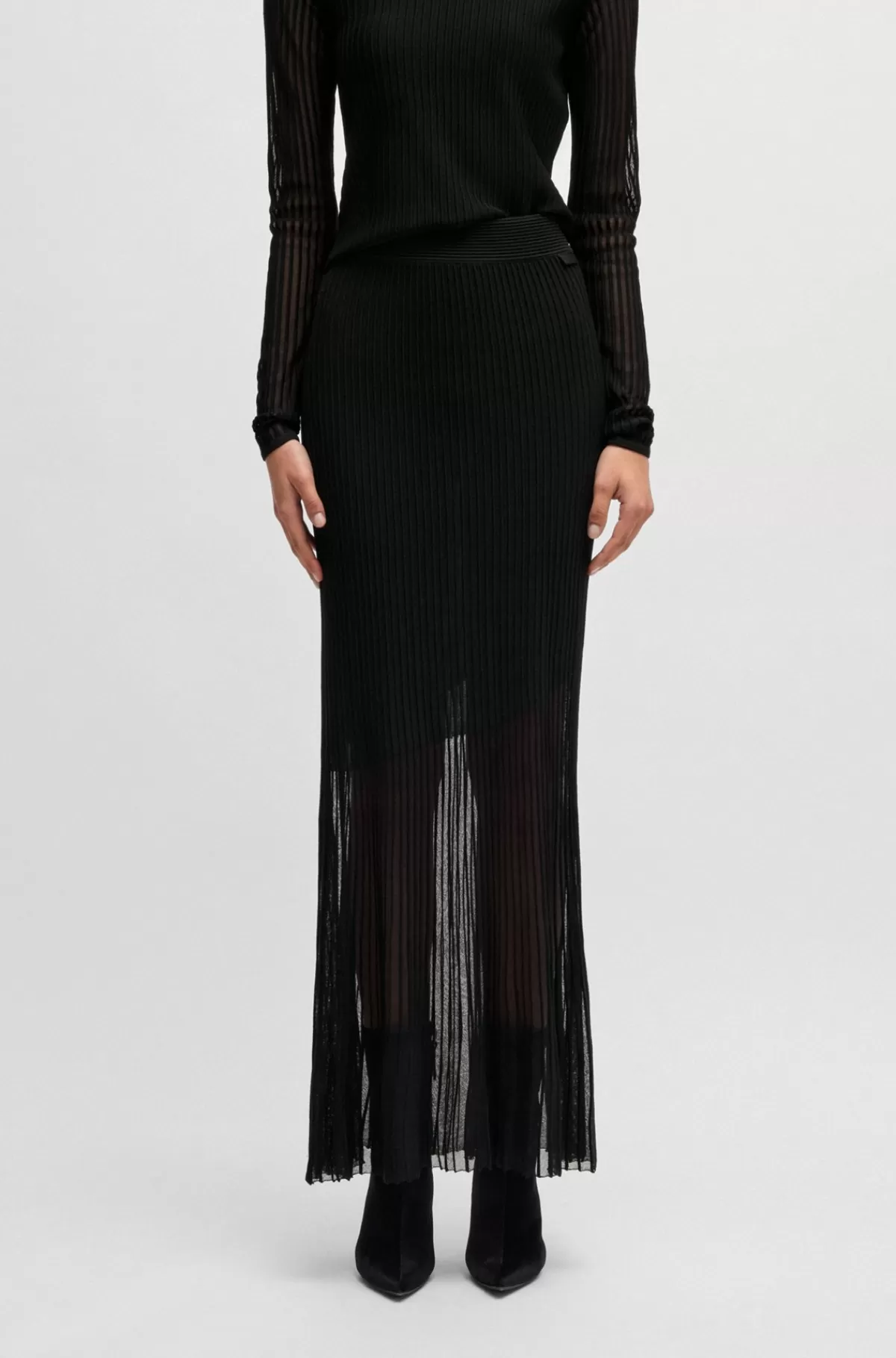 HUGO BOSS Midinederdel I Crepestof Med Uigennemsigtige Detaljer Sort Store