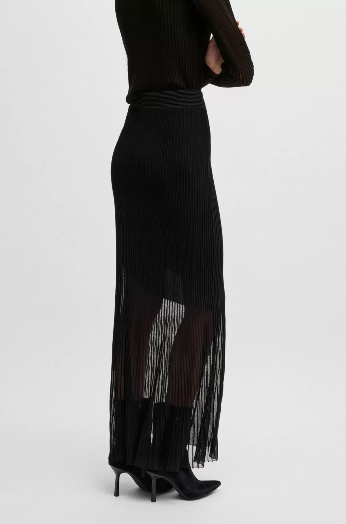 HUGO BOSS Midinederdel I Crepestof Med Uigennemsigtige Detaljer Sort Store