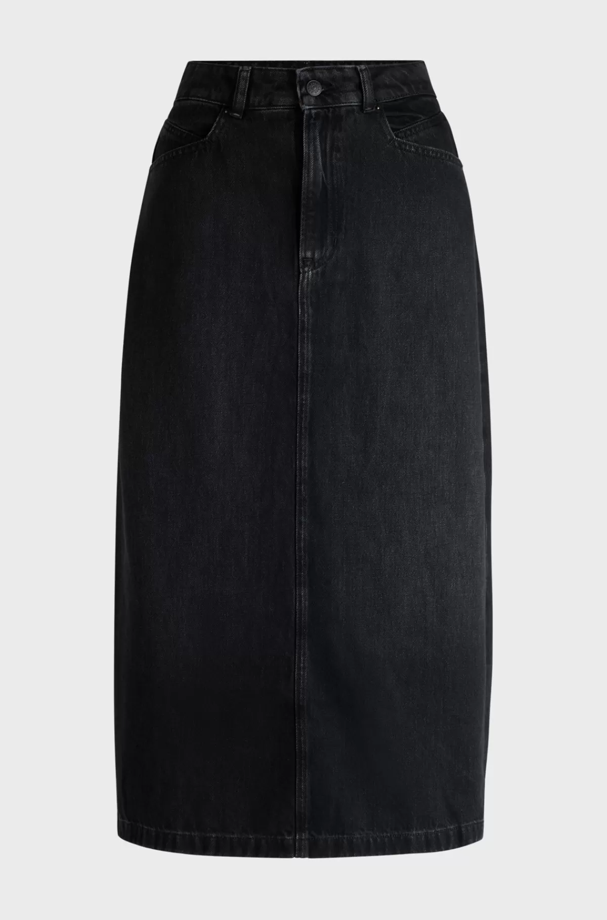 HUGO BOSS Midinederdel I Denim Med Slids Bagtil Sort Shop