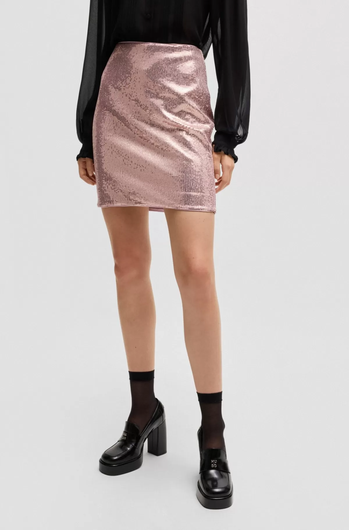 HUGO BOSS Mininederdel Med Pailletter Og Lynlåsvedhæng Med Monogram Lys pink Fashion