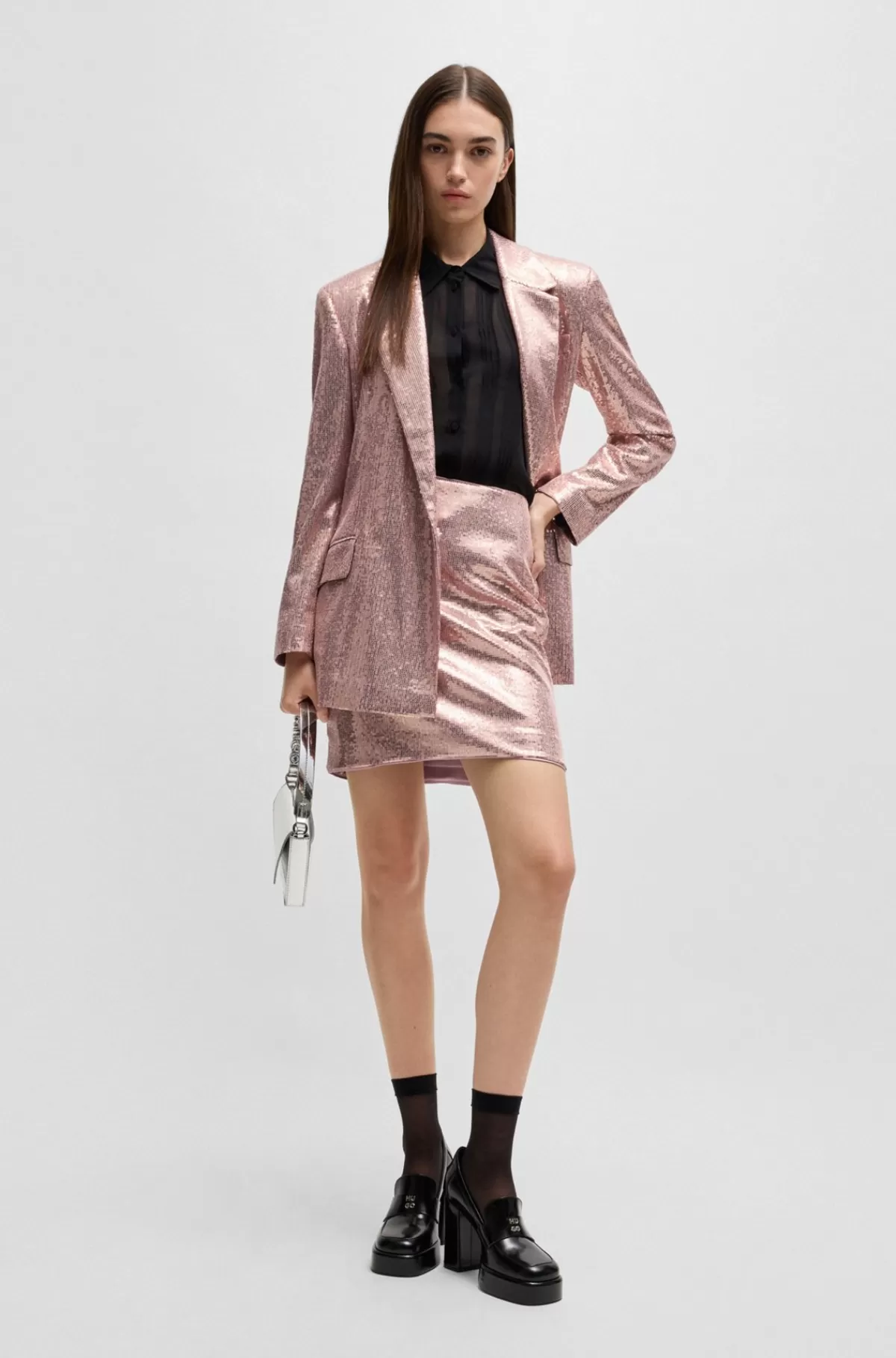 HUGO BOSS Mininederdel Med Pailletter Og Lynlåsvedhæng Med Monogram Lys pink Fashion