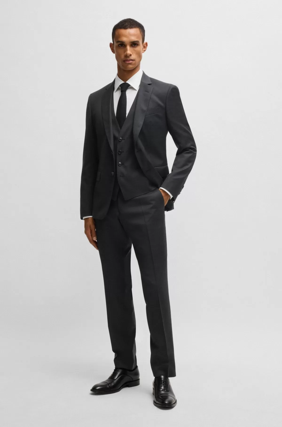 HUGO BOSS Mønstret Slim Fit Jakkesæt I Uld Med Stræk Sort Online