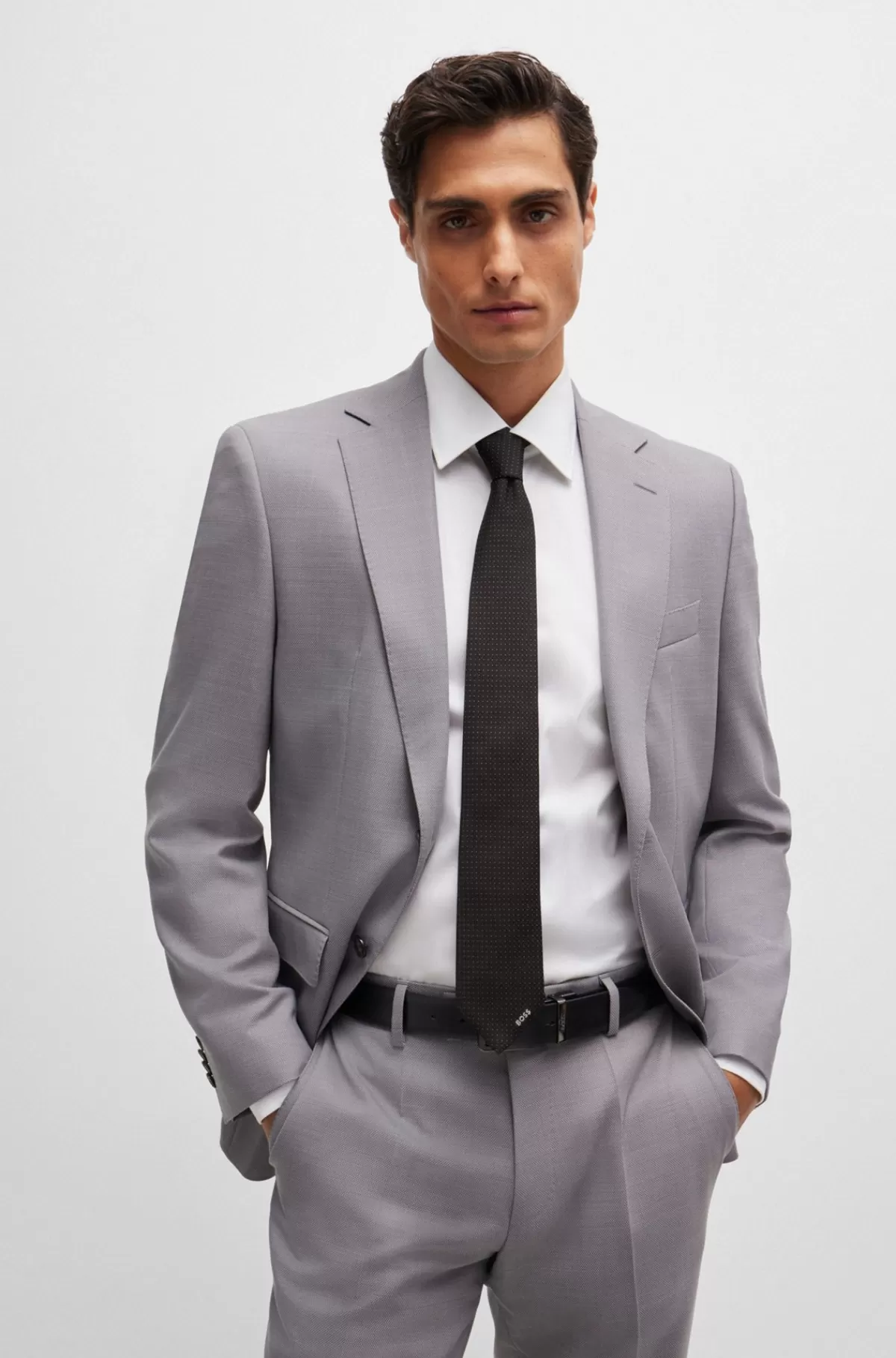 HUGO BOSS Mønstret Slips I Ren Silke Med Logodetalje Sort Discount