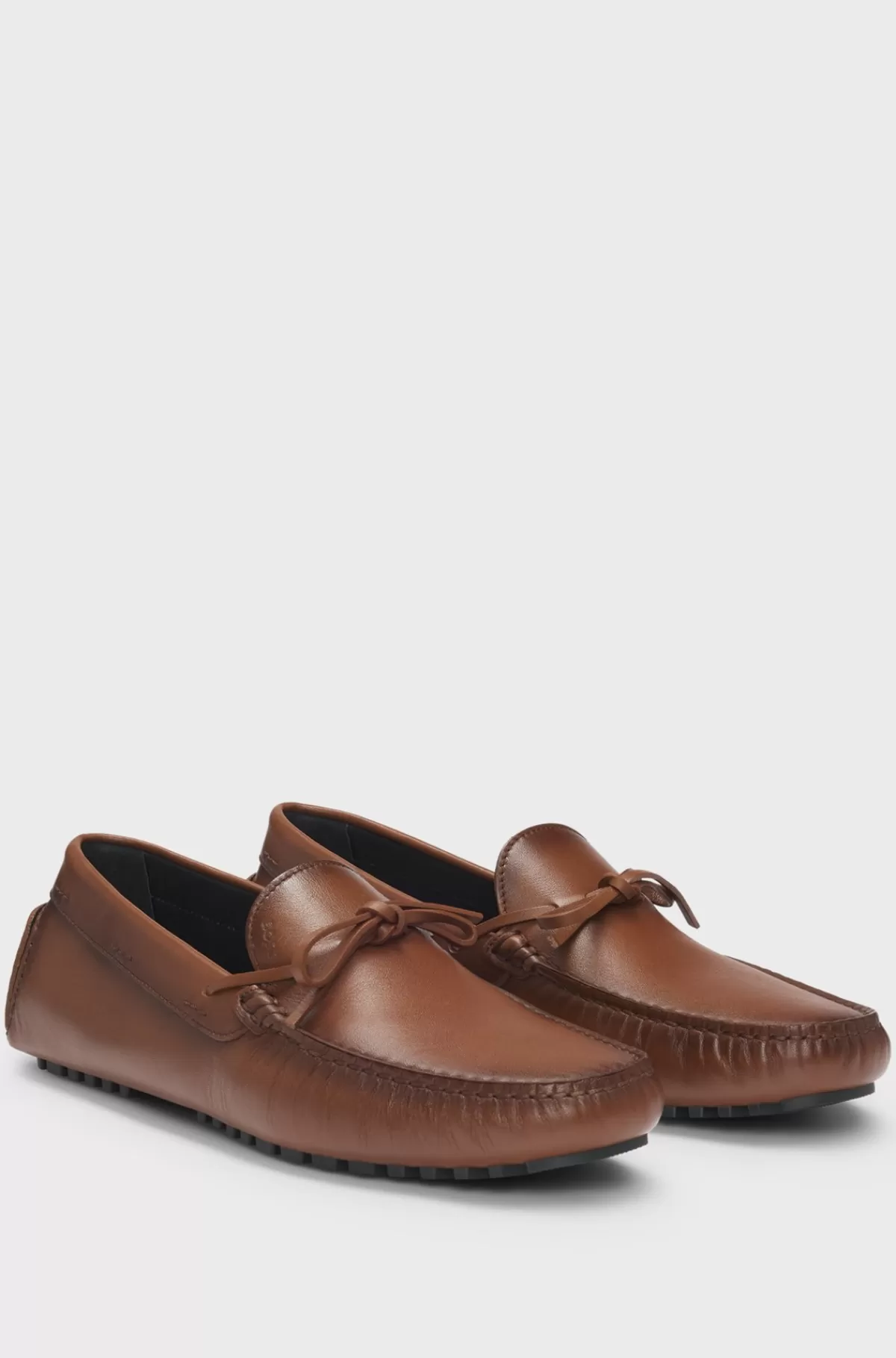 HUGO BOSS Mokkasiner I Læder Med Driversål Og Logo Brun New