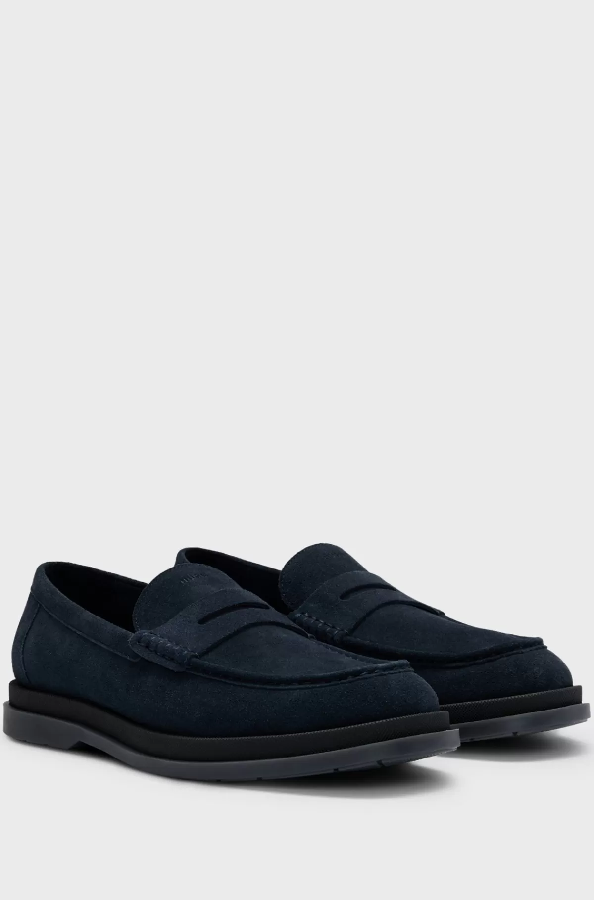 HUGO BOSS Mokkasiner I Ruskind Med Pennyloaferdesign Mørkeblå Outlet