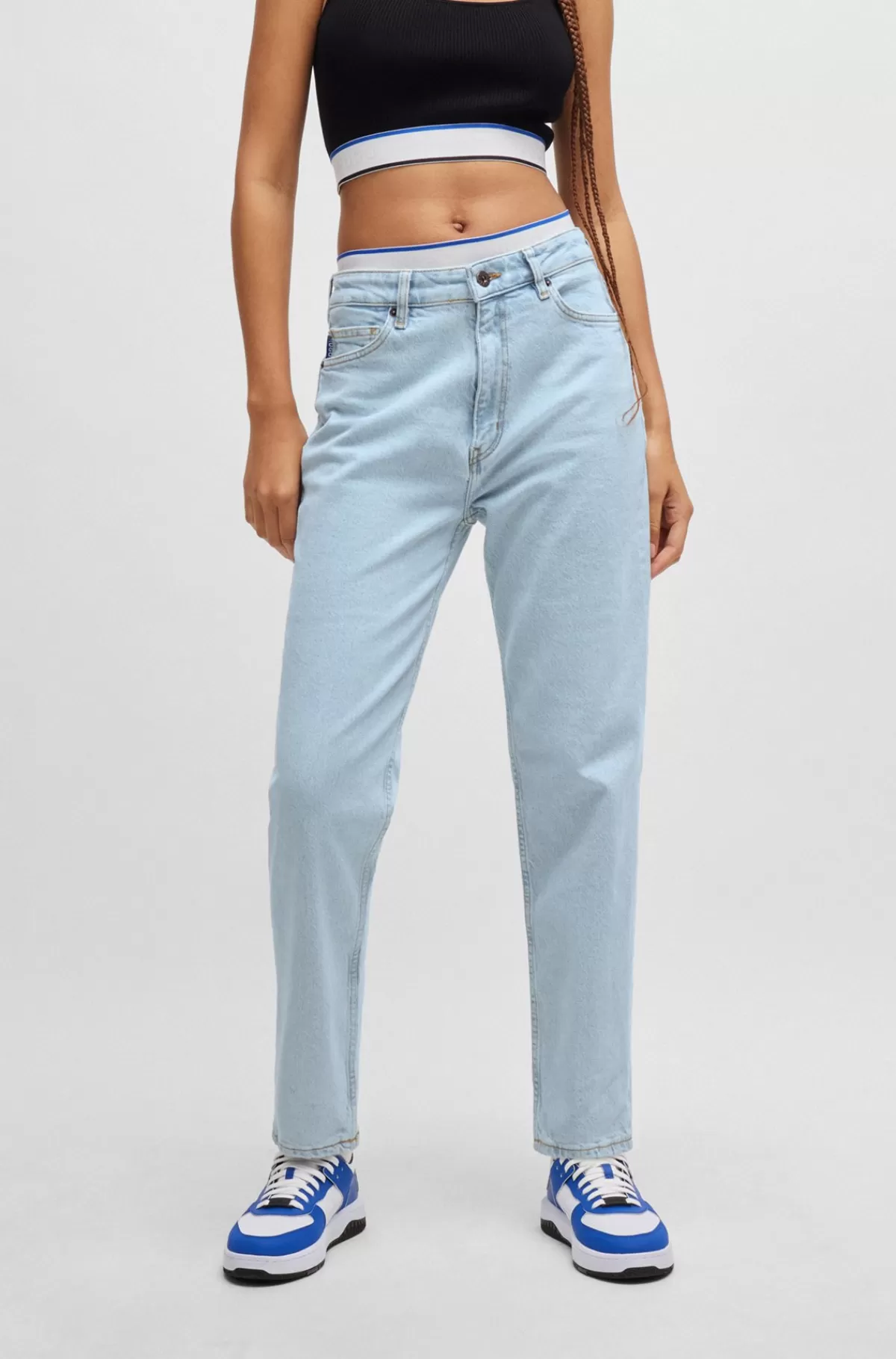 HUGO BOSS Mom Jeans I Marinefarvet Denim Med Stræk Lyseblå New