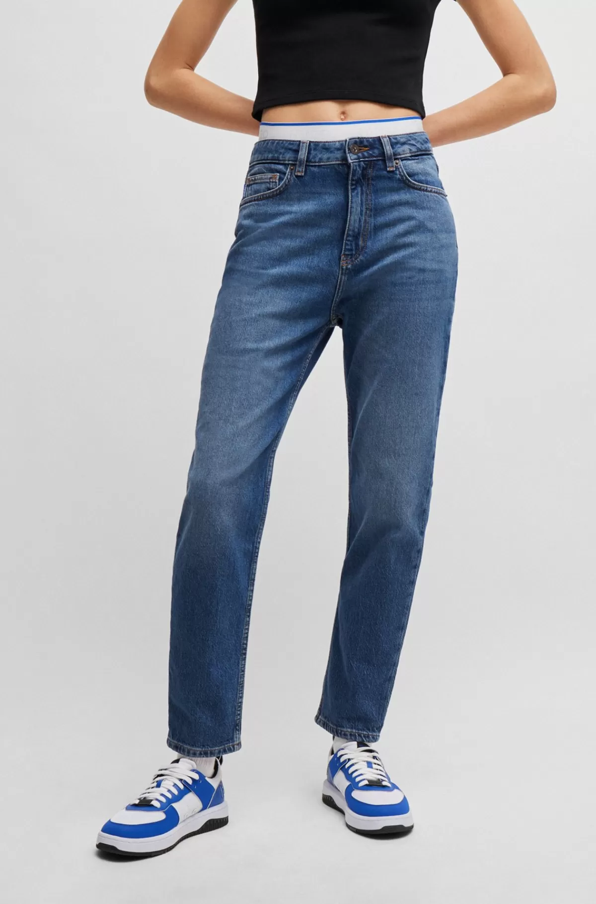 HUGO BOSS Mom Jeans I Mellem Denim Med Stræk Blå Clearance