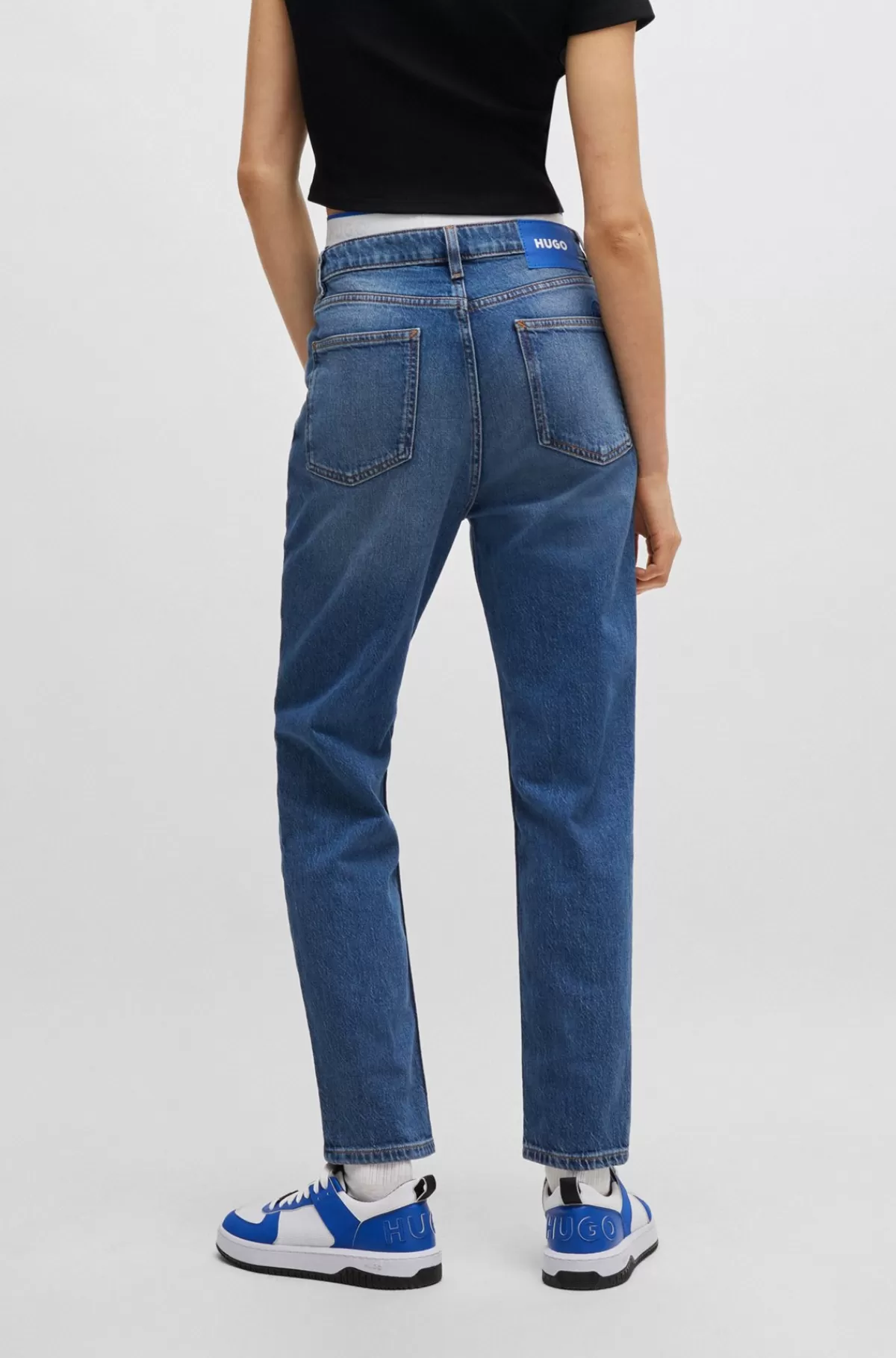 HUGO BOSS Mom Jeans I Mellem Denim Med Stræk Blå Clearance