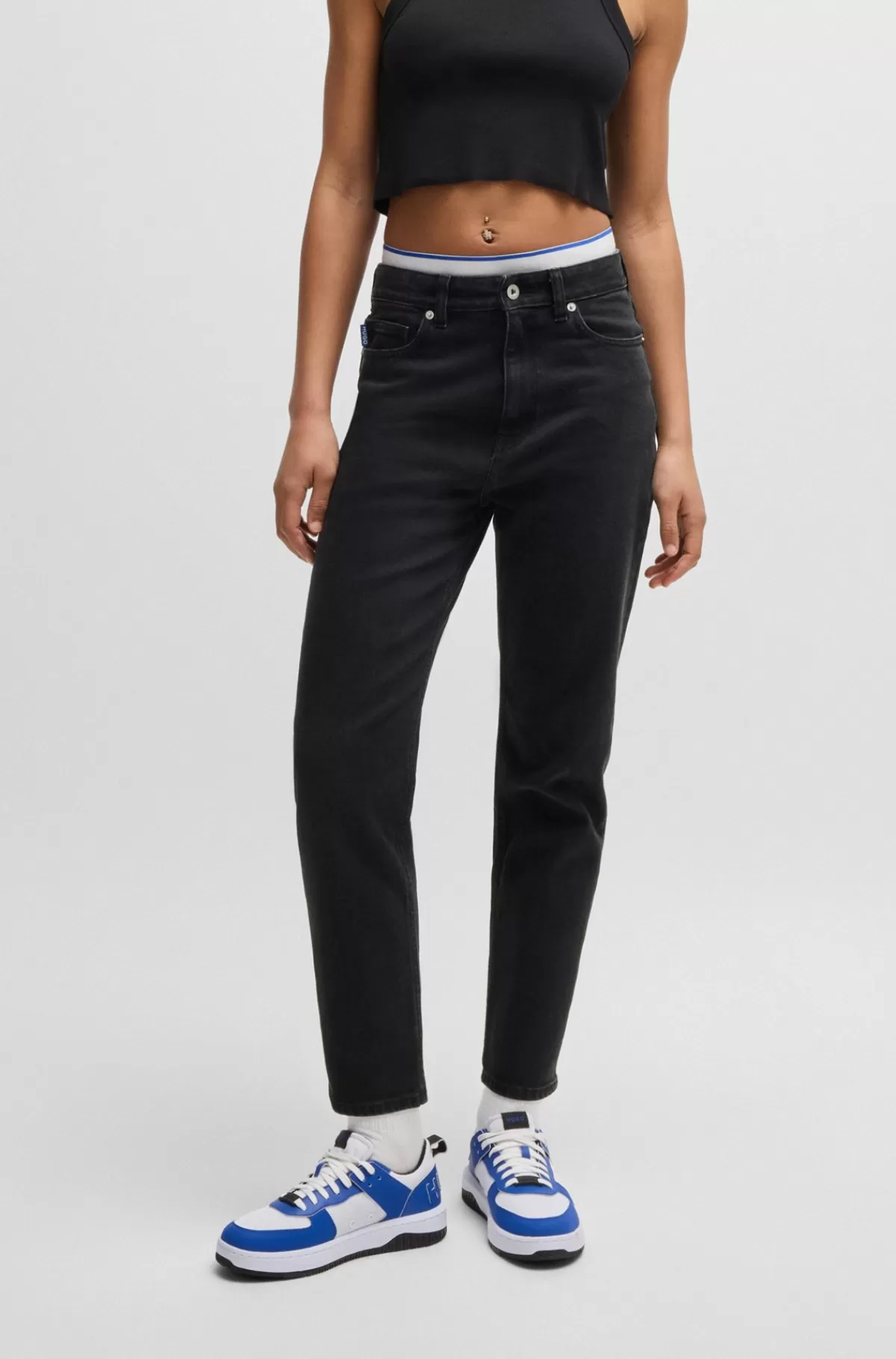 HUGO BOSS Mom Jeans I Denim Med Forvasket Effekt Sort New