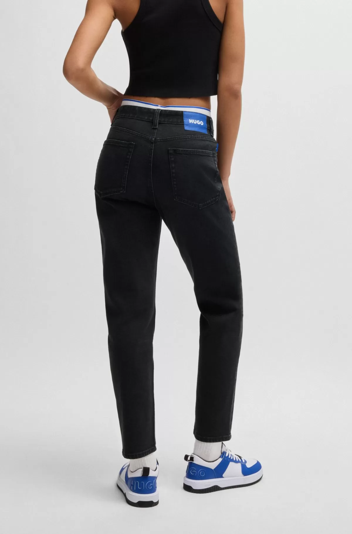 HUGO BOSS Mom Jeans I Denim Med Forvasket Effekt Sort New