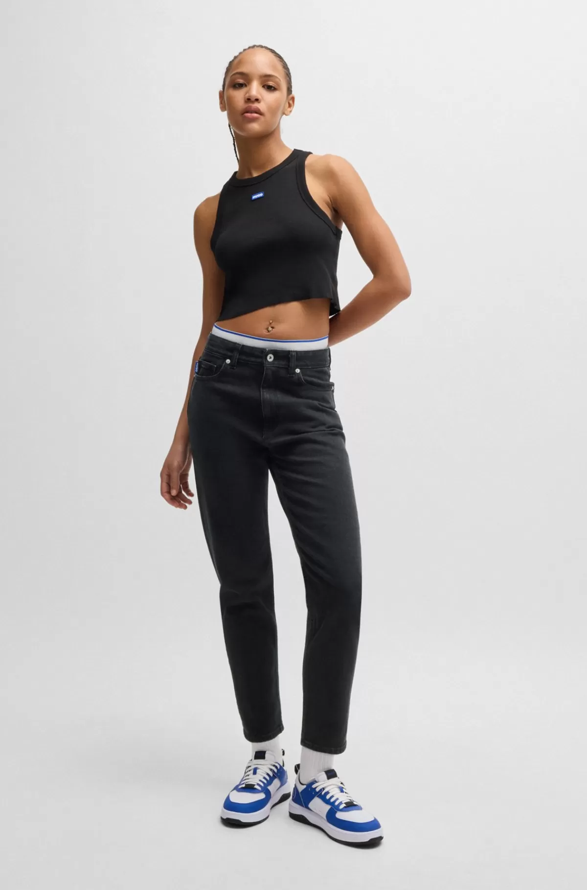 HUGO BOSS Mom Jeans I Denim Med Forvasket Effekt Sort New